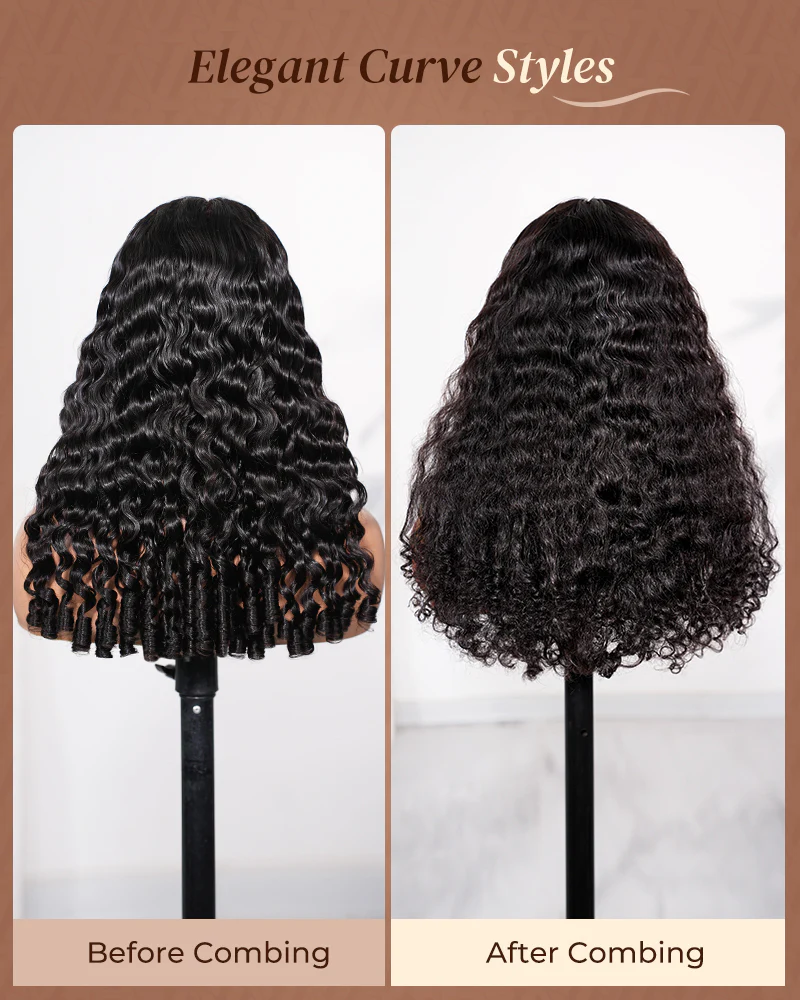 Ophirawig 3D Lace Half Wig Burmese Curly Wig Natural Black Breathable & Security