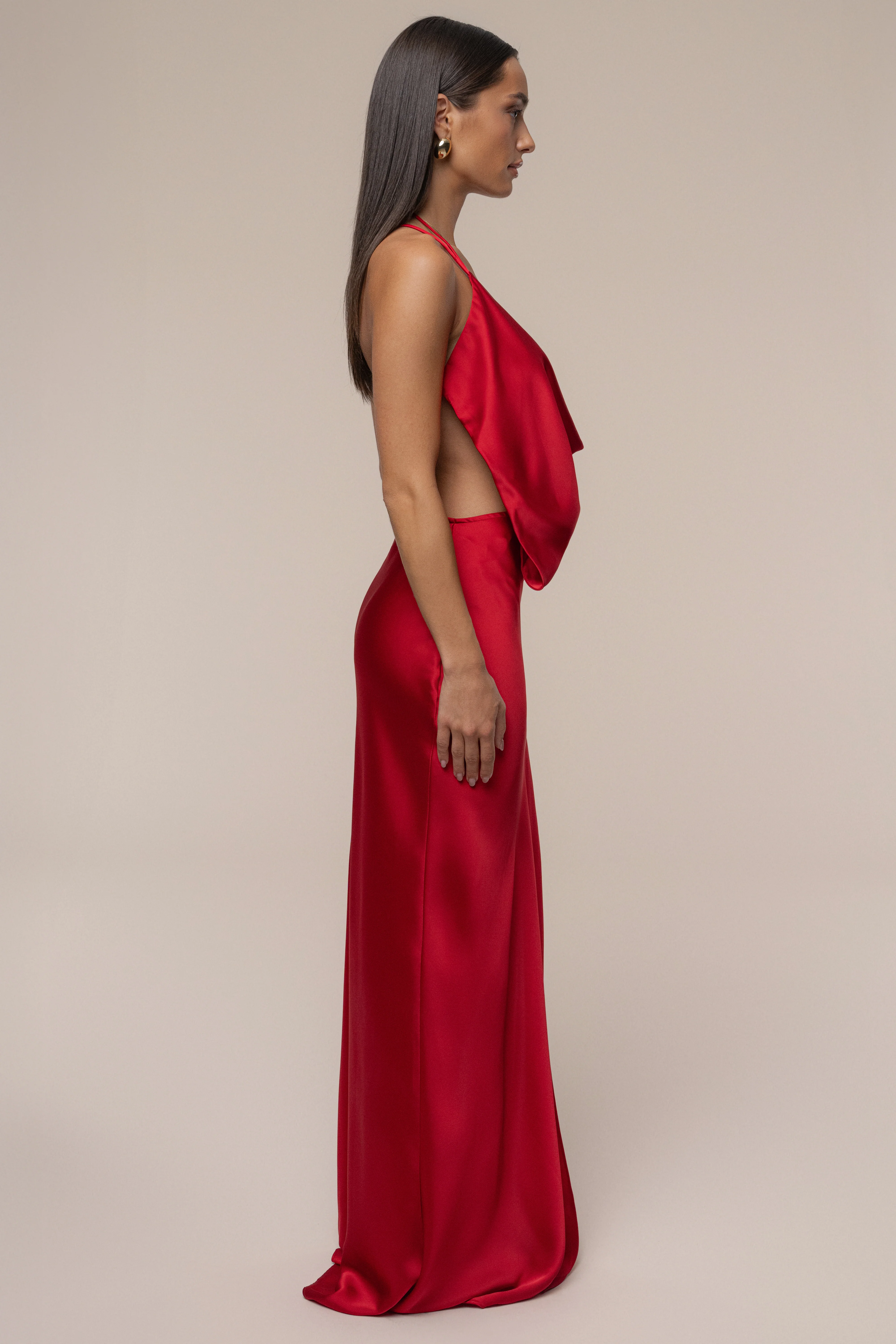Red Delmara Cowl Maxi Dress