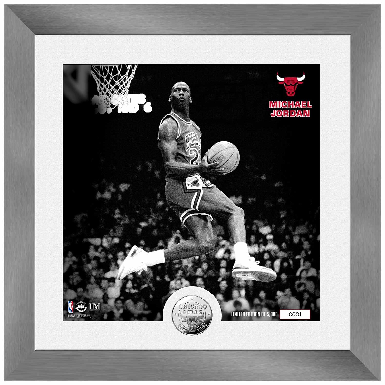 Michael Jordan Chicago Bulls Reverse Dunk Silver Coin Framed NBA Photo
