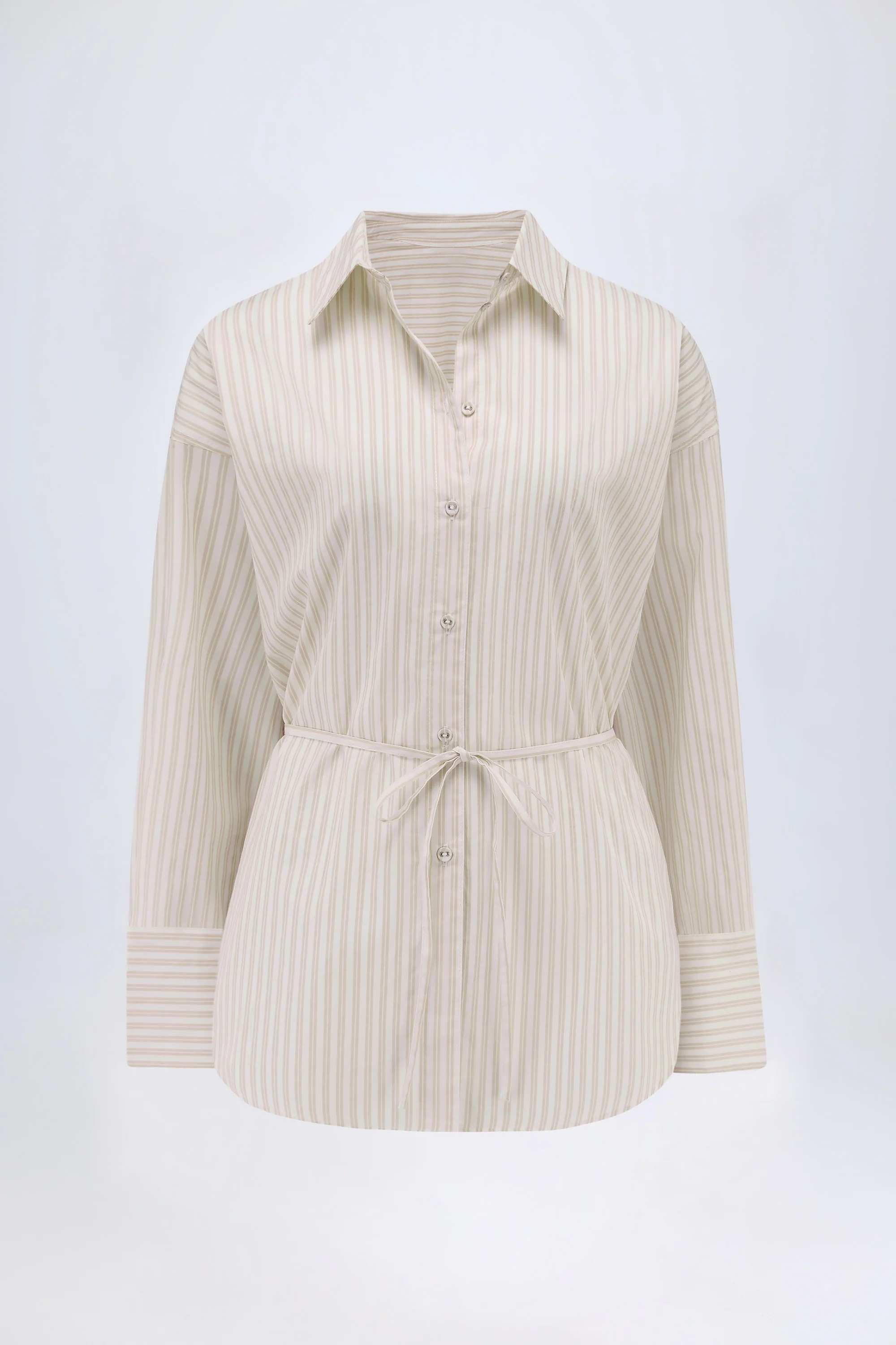 Oversized Cotton-Poplin Shirt in Taupe Stripe