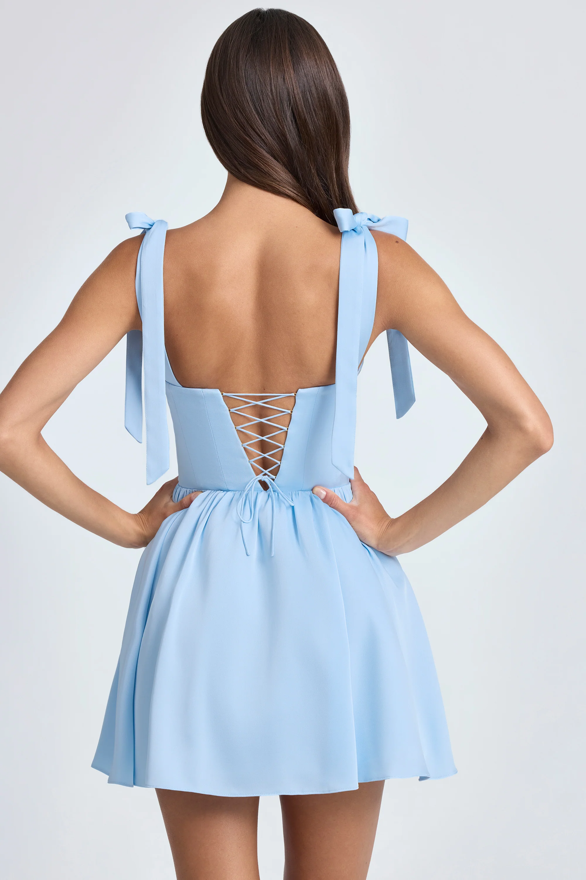 Draped Corset Mini Dress in Sky Blue