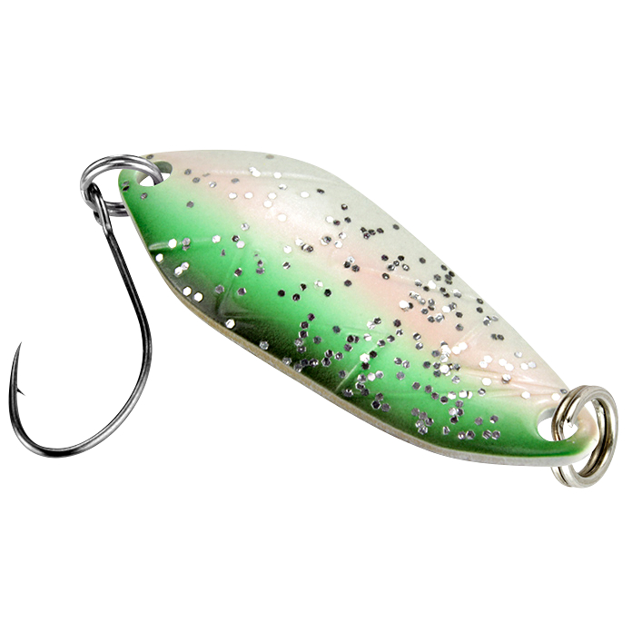 FTM Trout Spoon Strike (2.1 g, Green\/White Glitter UV)