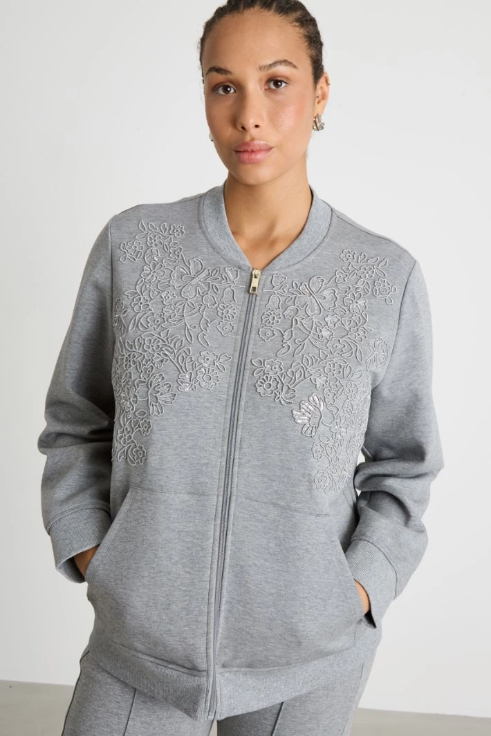 Embroidered jersey sweatshirt - GREY