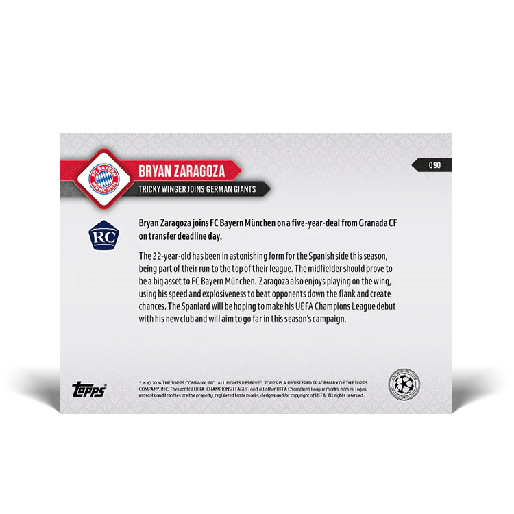 Topps UK - Bryan Zaragoza - Tricky winger joins German giants - UCL TOPPS NOW® Card #90