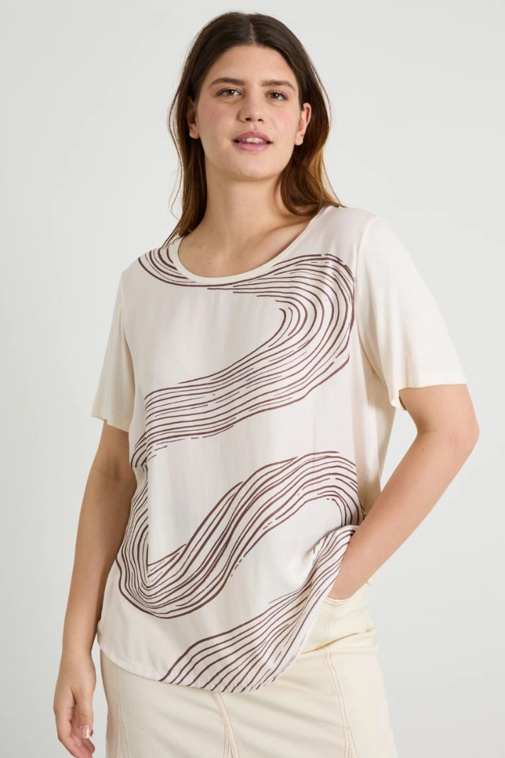 Satin and jersey T-shirt - CREAM BROWN