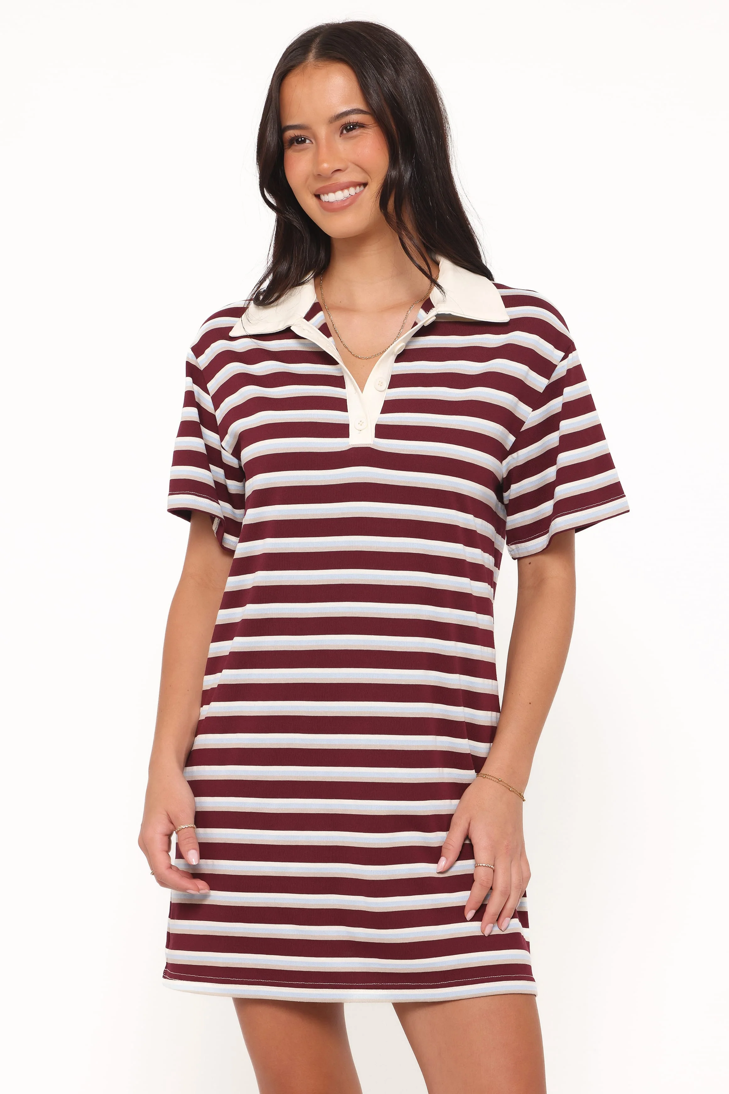 Gordie Mini Dress - Burgundy Stripe