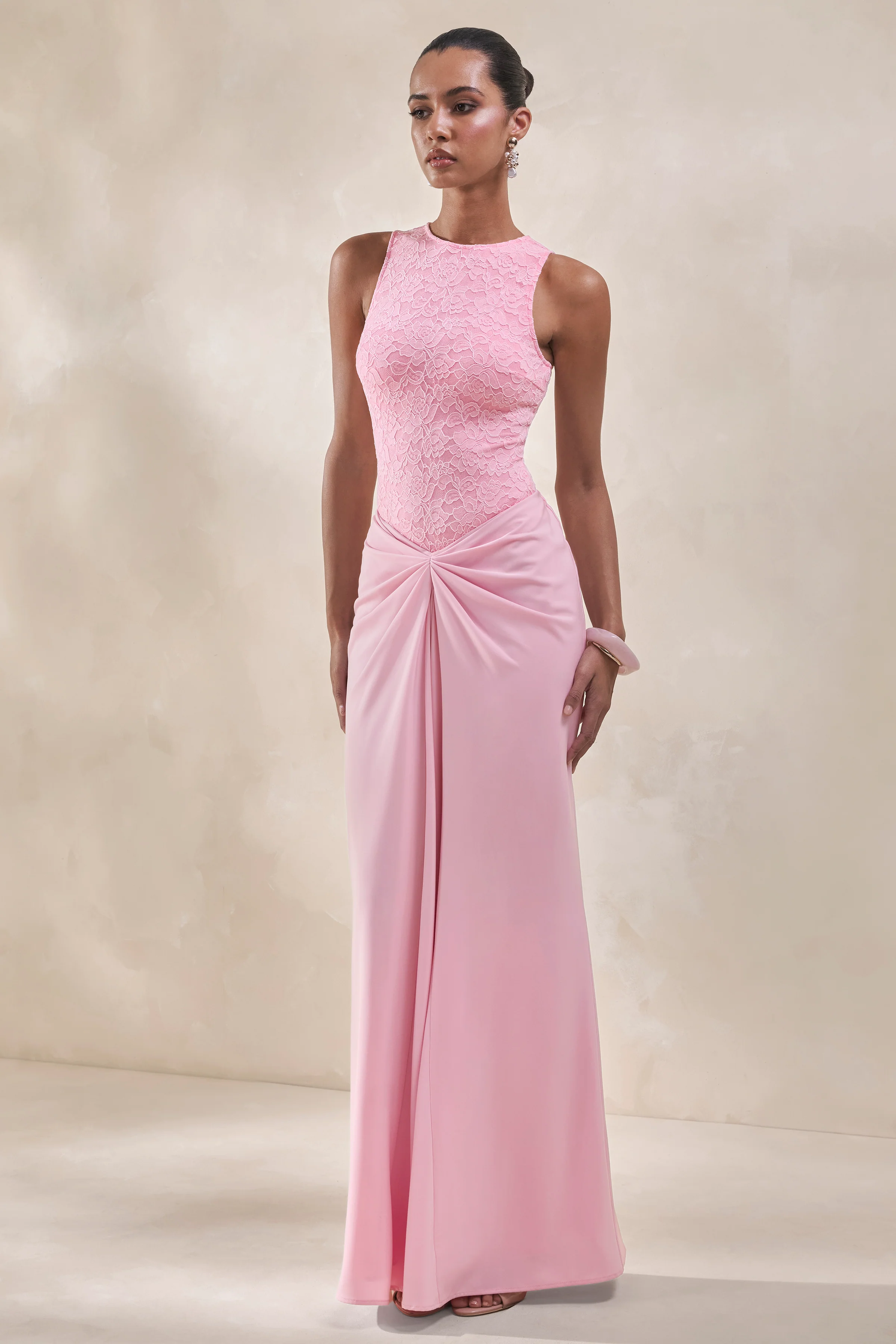 Setaria | Pink Satin Maxi-Skirt With Gathered-Detailing And Sash