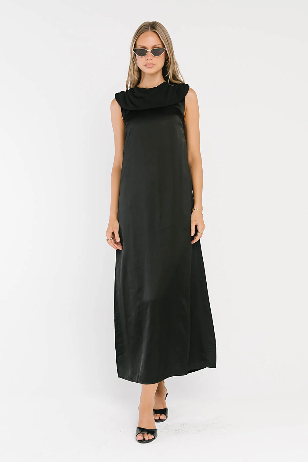 Lauren Satin Maxi Dress in Black