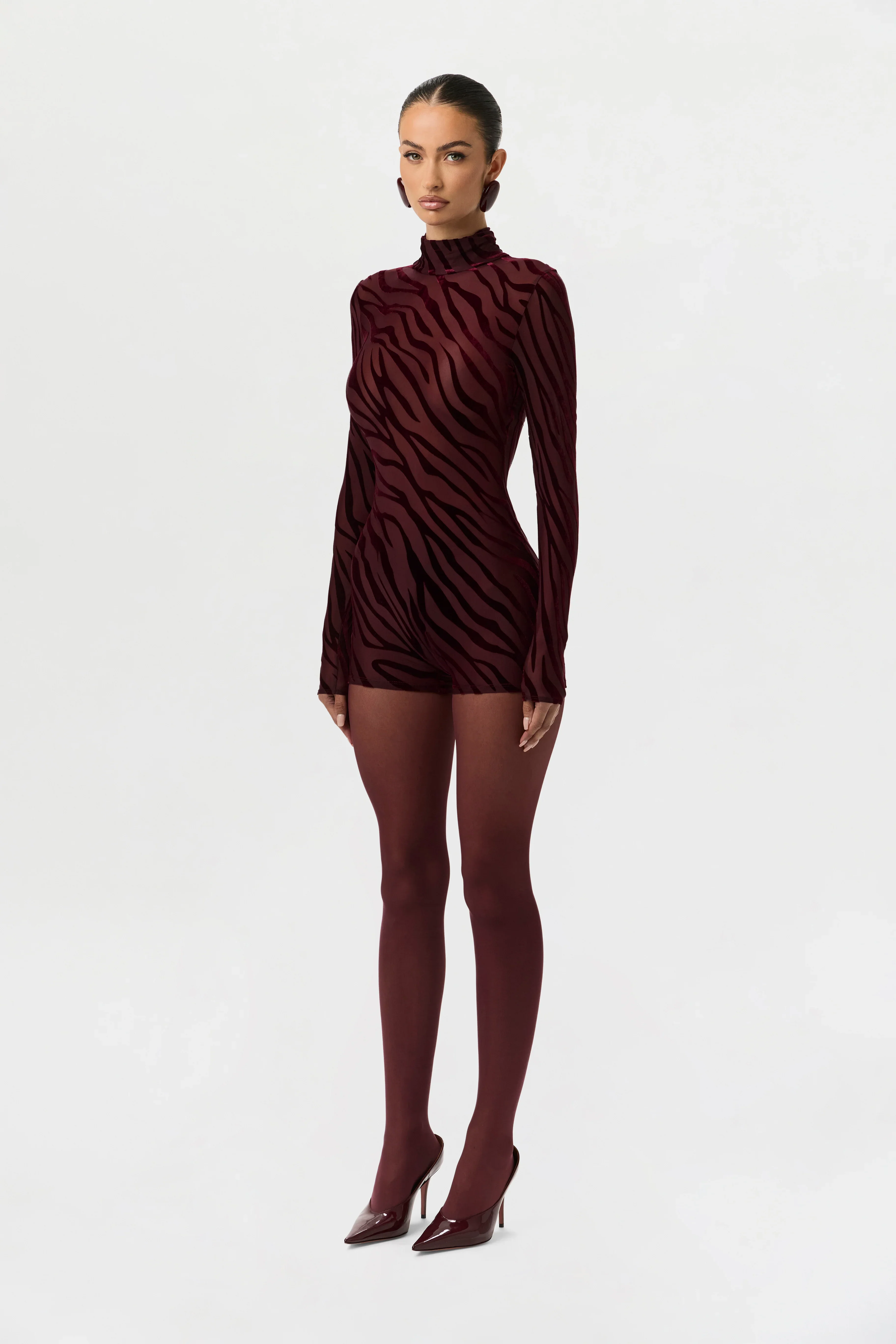 Burnout Print Turtleneck Romper
