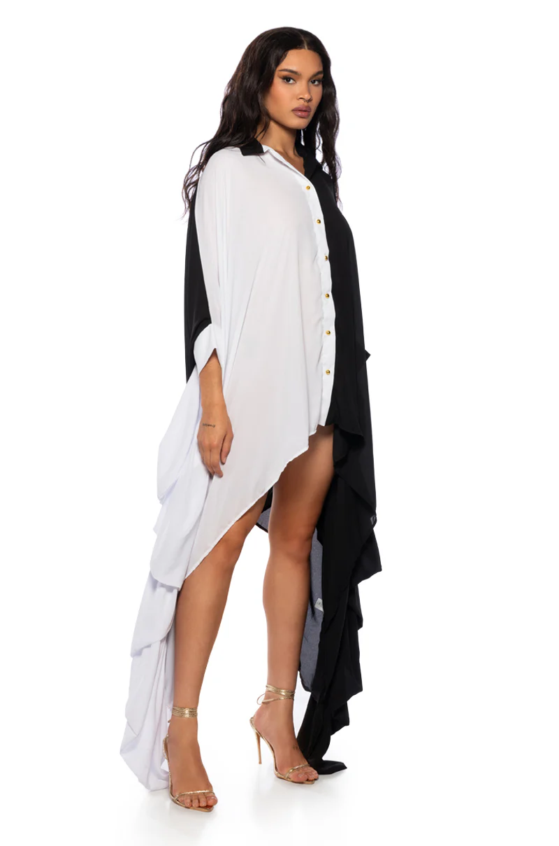 Split Decision High Collar Flowy Mini Dress