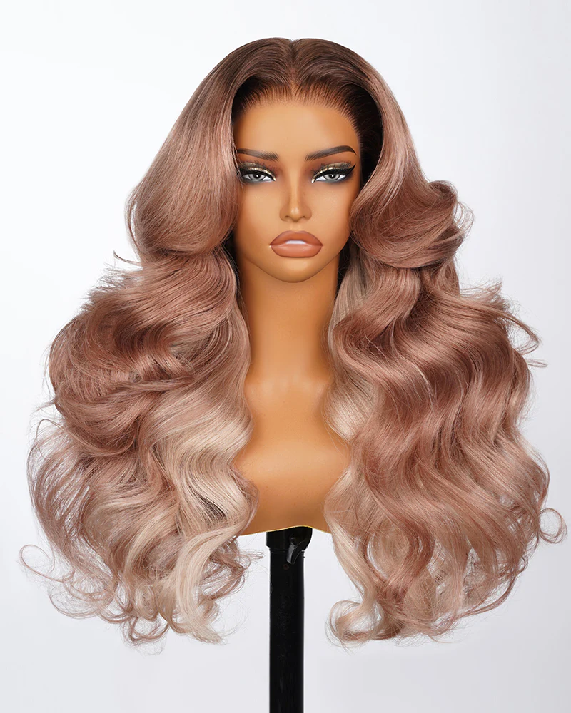 Ophirawig 13x6 Three-Go?  Rosy Pink Ombre Blonde Glueless Wig Loose Body Wave With Drawstring 100% Human Hair Wig