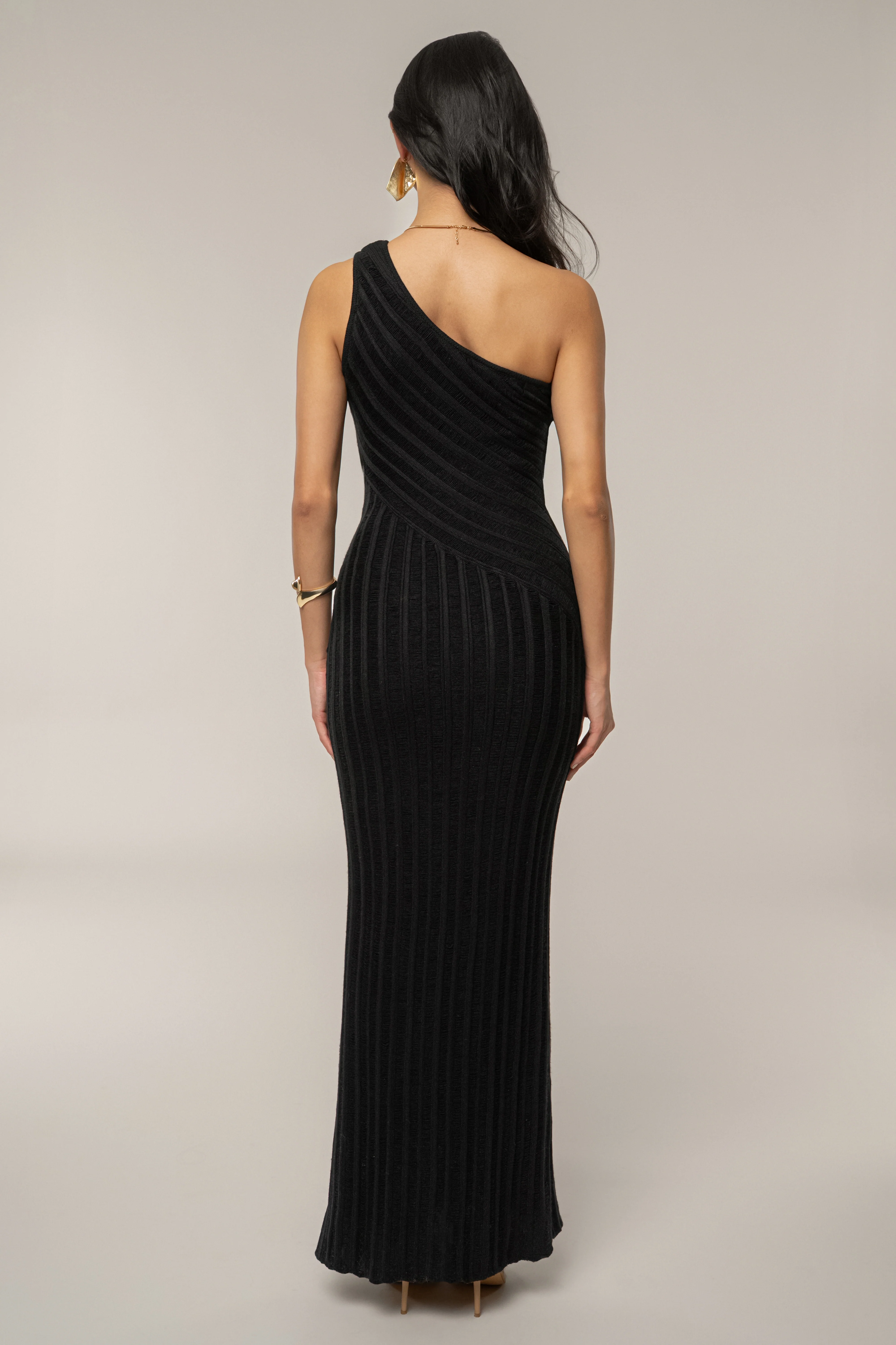 Black Fringe Knit Maxi Dress