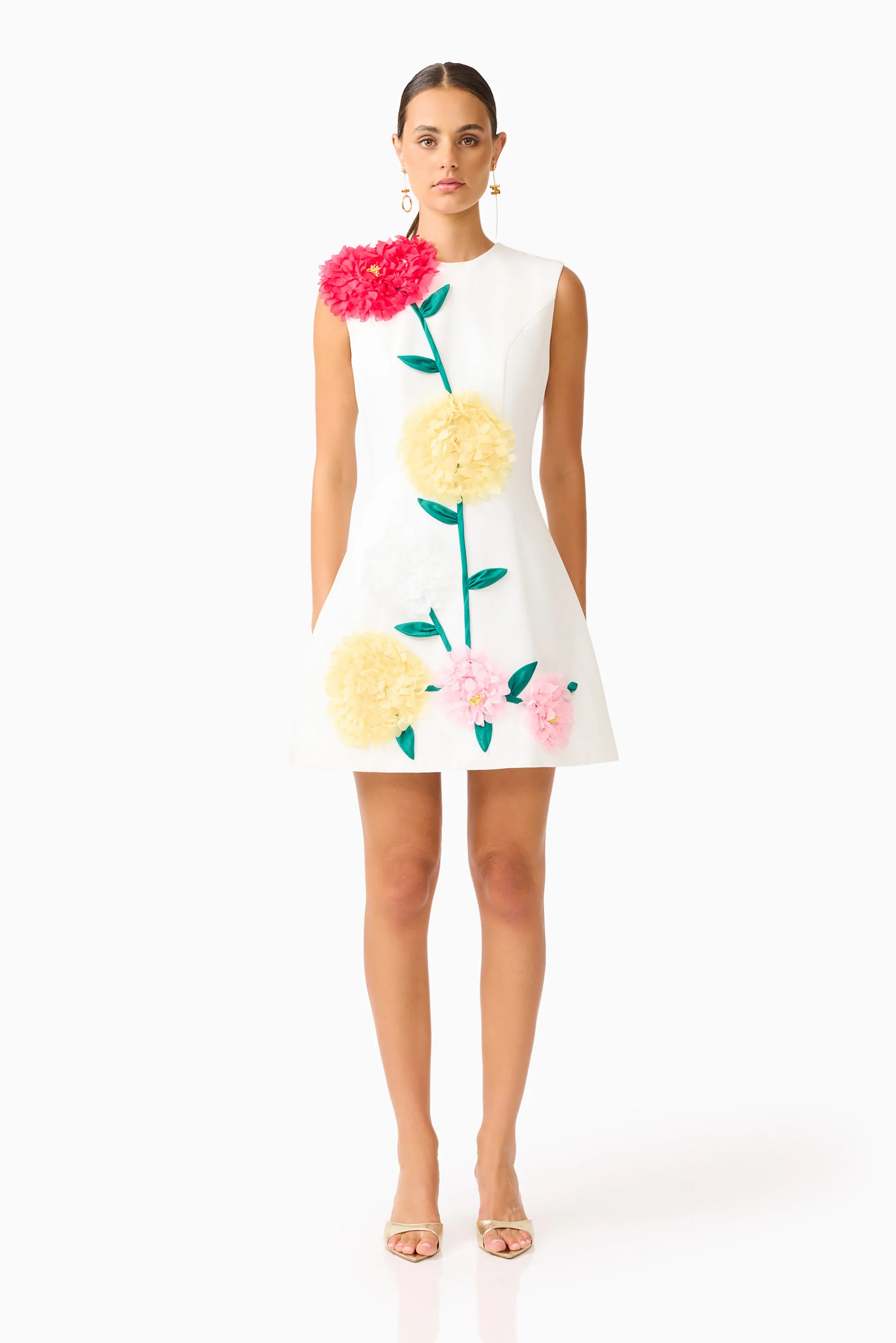 Buttercup Embroidered Mini Dress in Ivory