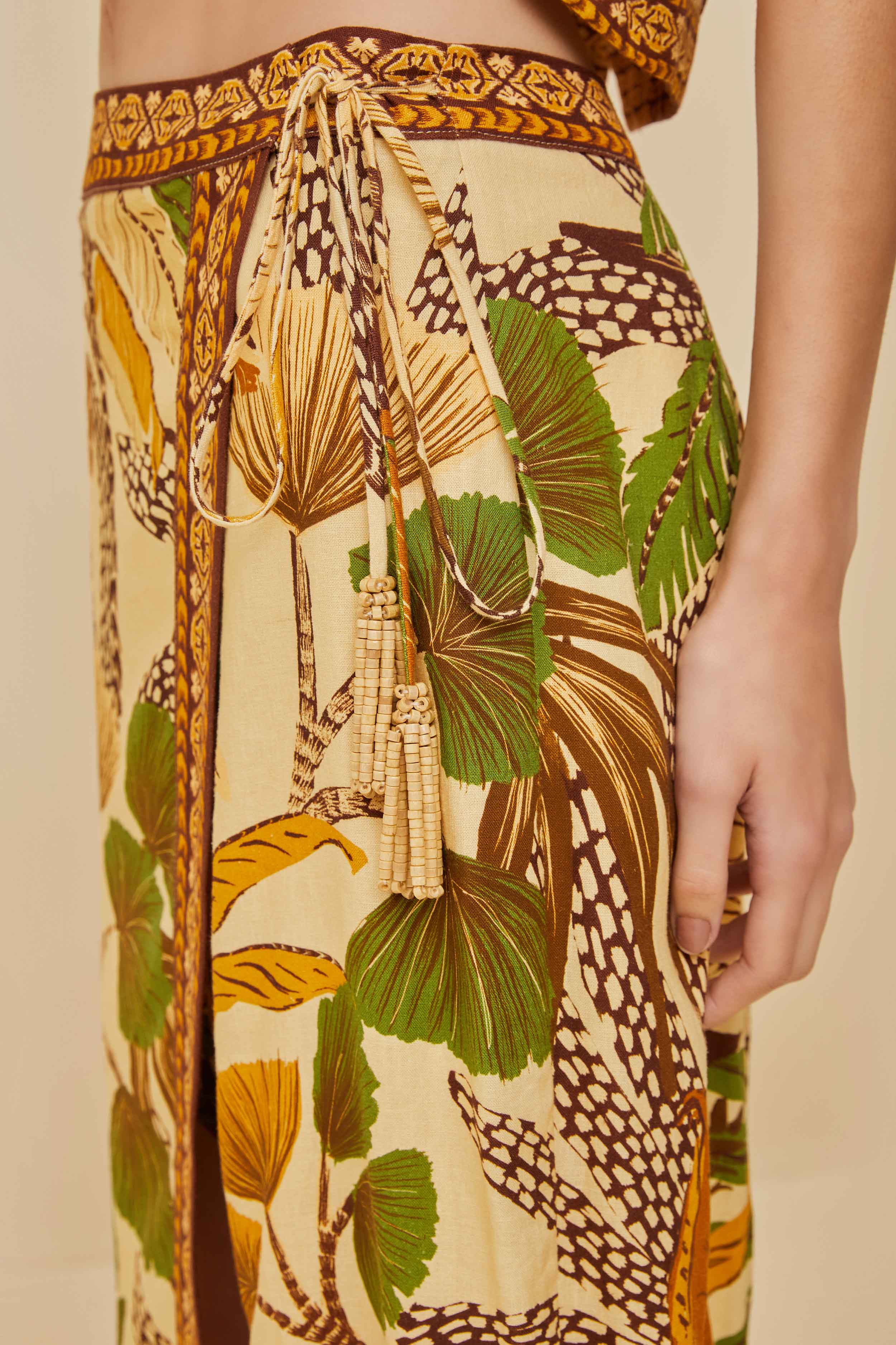 Sand Foliage Sketch Midi Skirt