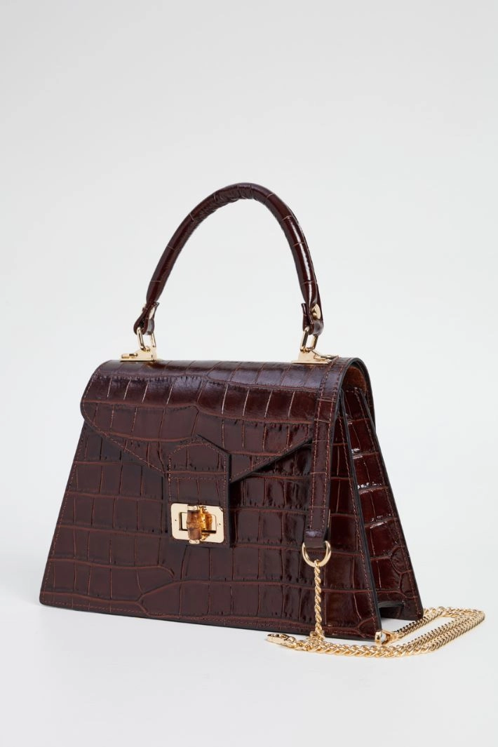 Crocodile print trapeze bag - BROWN
