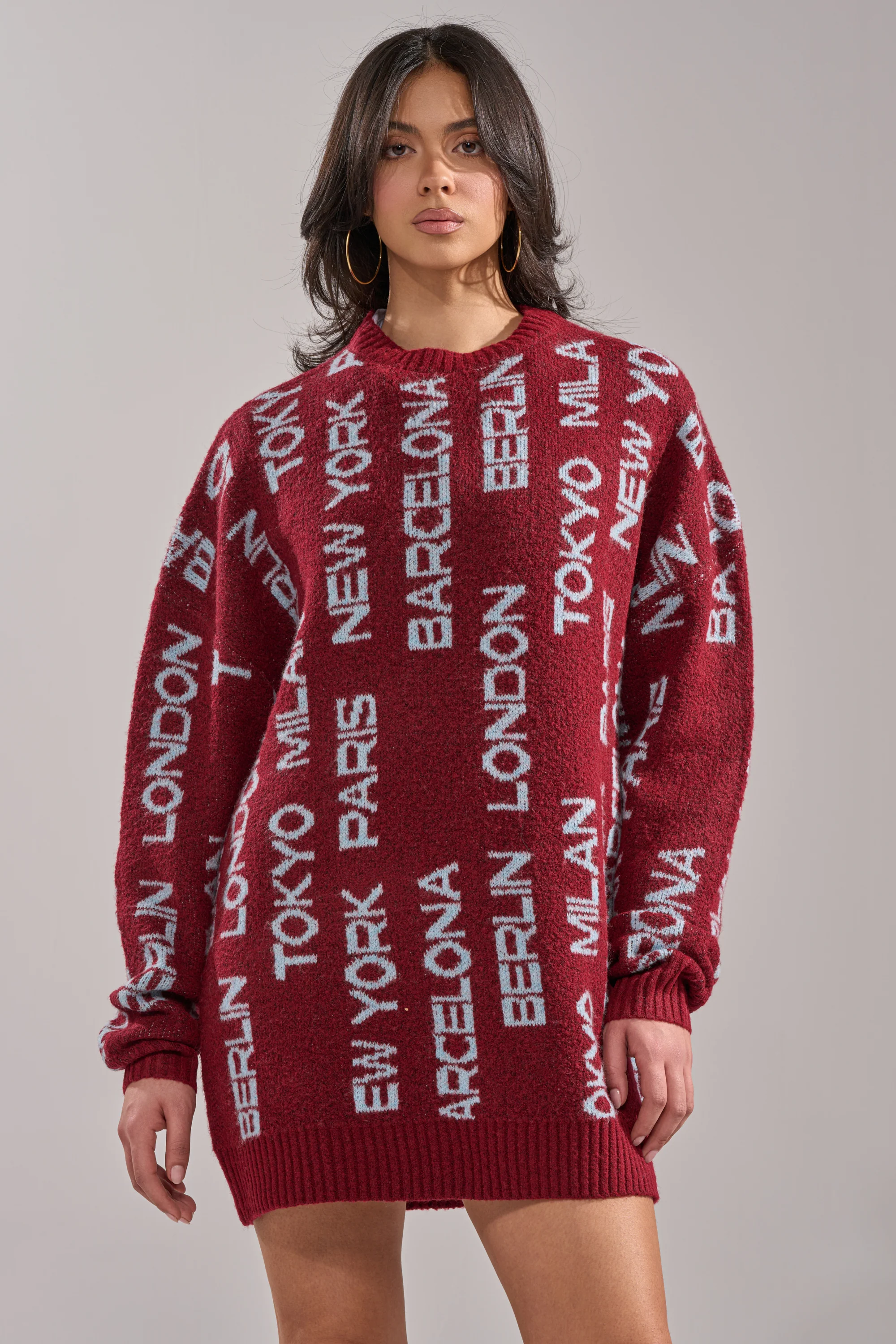 Around The World Sweater Mini Dress In Red