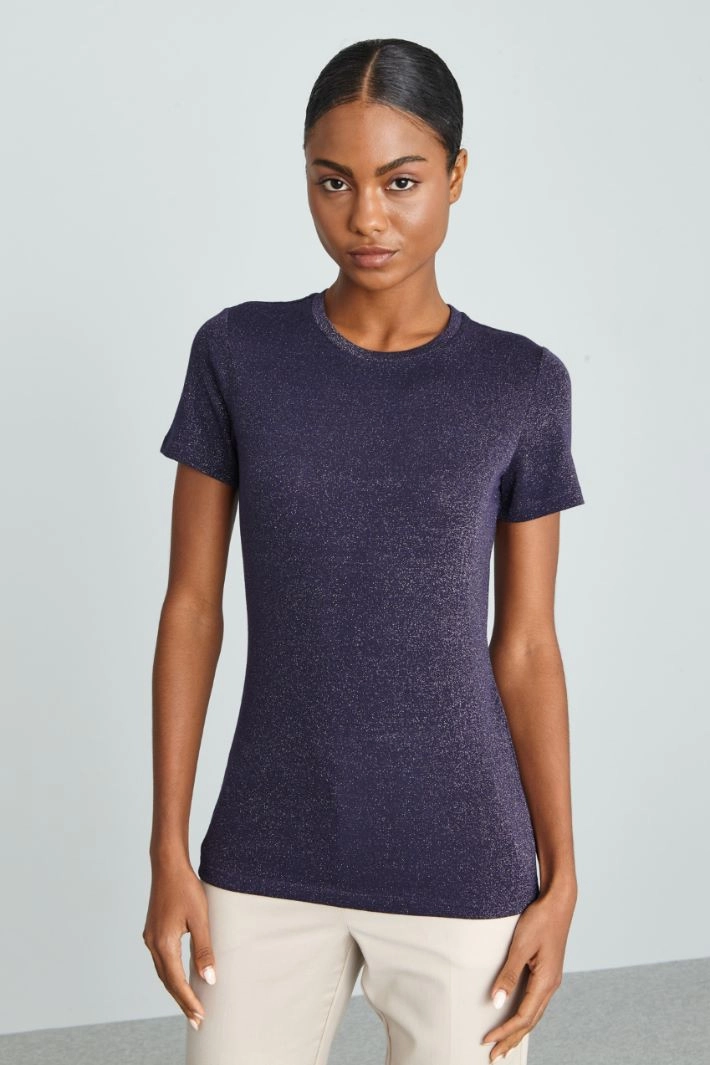 Fitted lamé T-shirt - BLUE