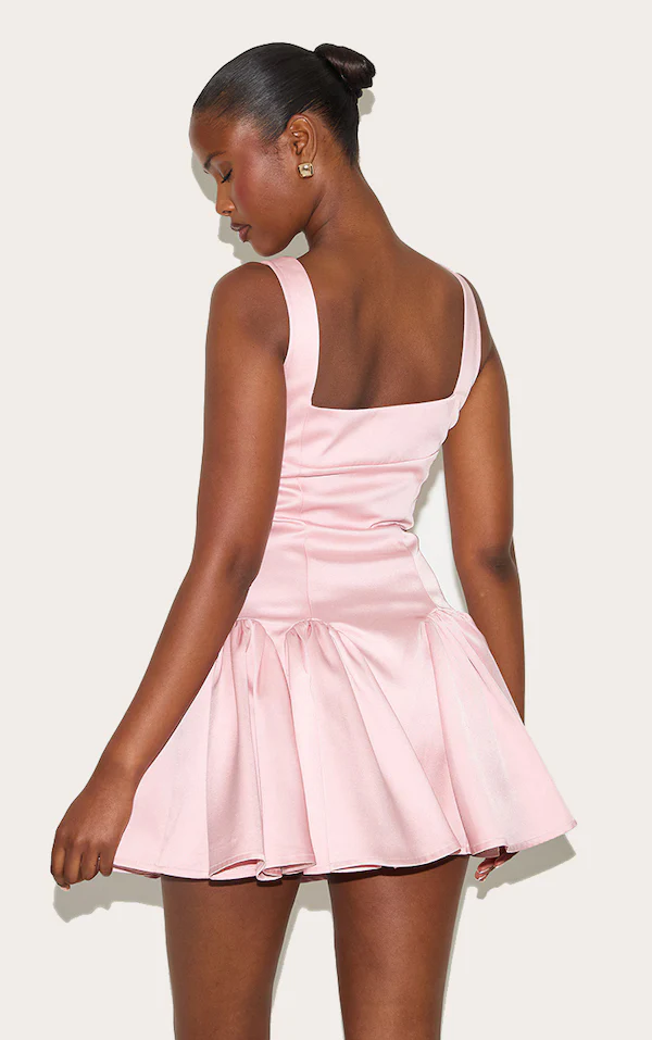 Baby Pink Bust Detail Pleated Shift Dress