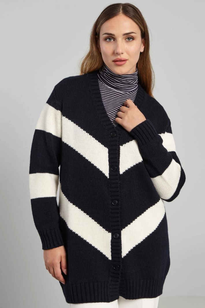 Cardigan with matching belt - BLUE WHITE