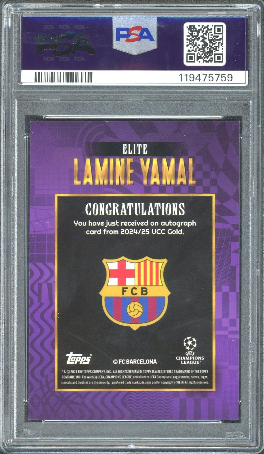 2024/25 Topps Gold UCC Lamine Yamal Elite Auto Purple /25 PSA 7