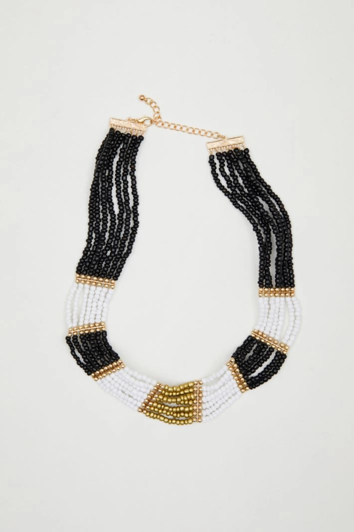 Multi-row bead necklace - BLACK WHITE GOLD