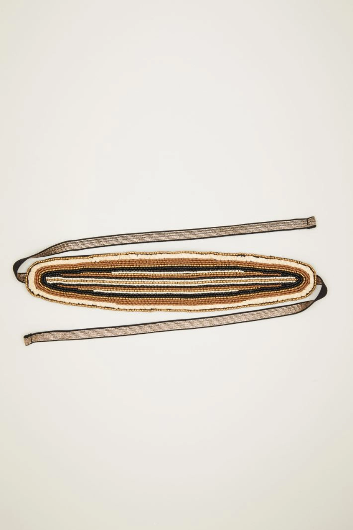 Headband with beads - BROWN SAND BLACK