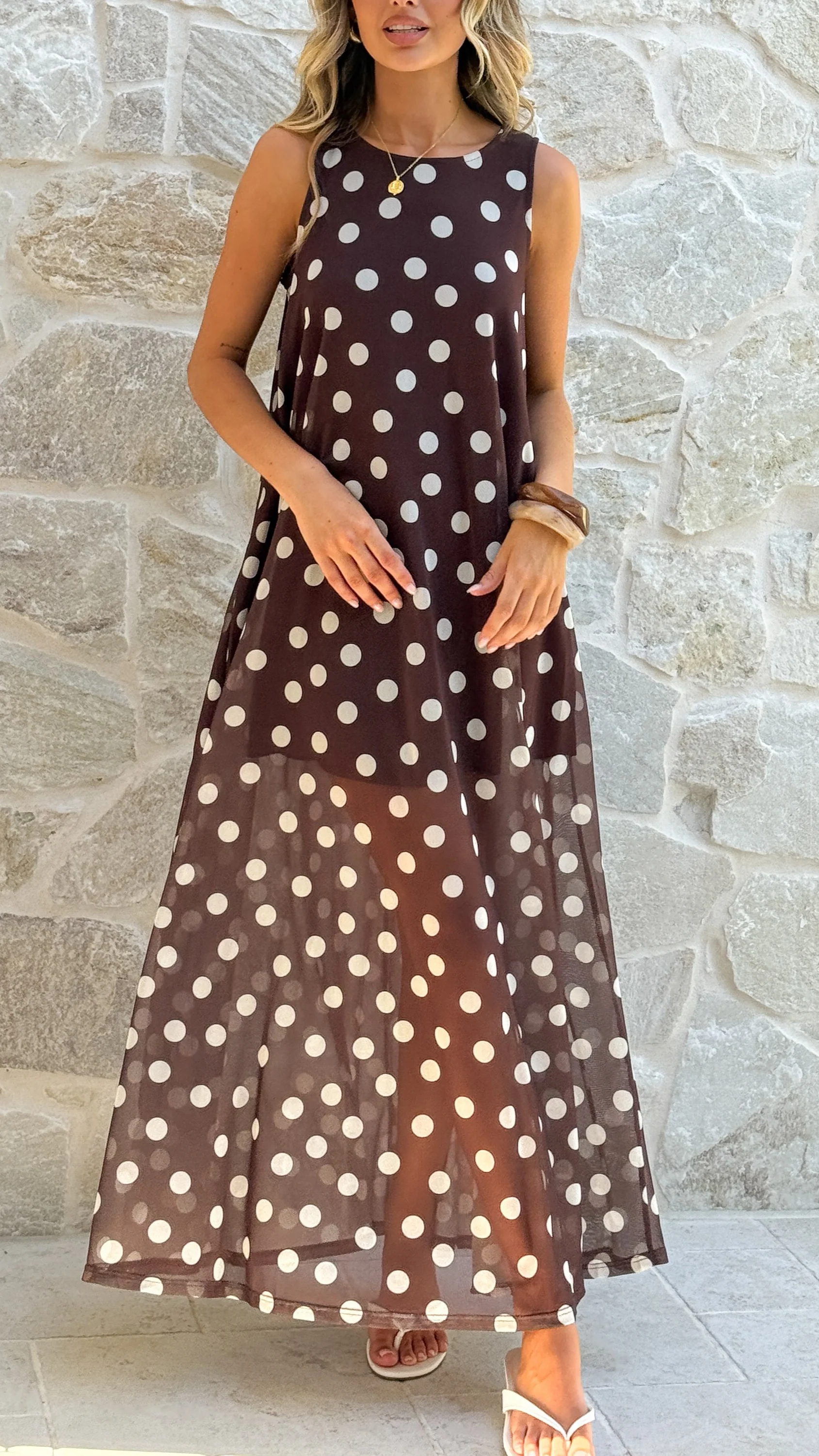 Amryn Maxi Dress - Choc/White Polka Dot