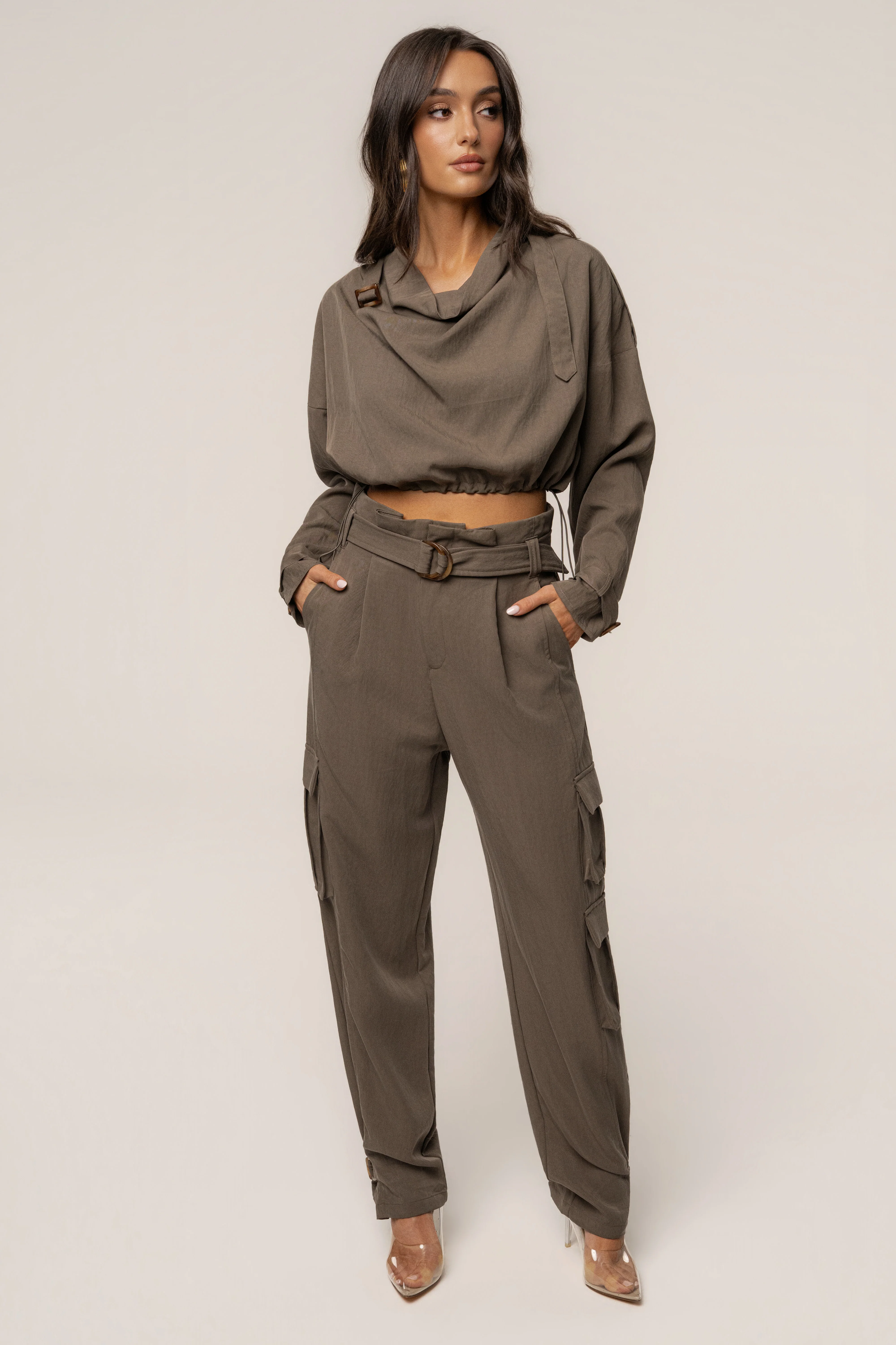 Dark Taupe Boundless Belted Cargo Pants
