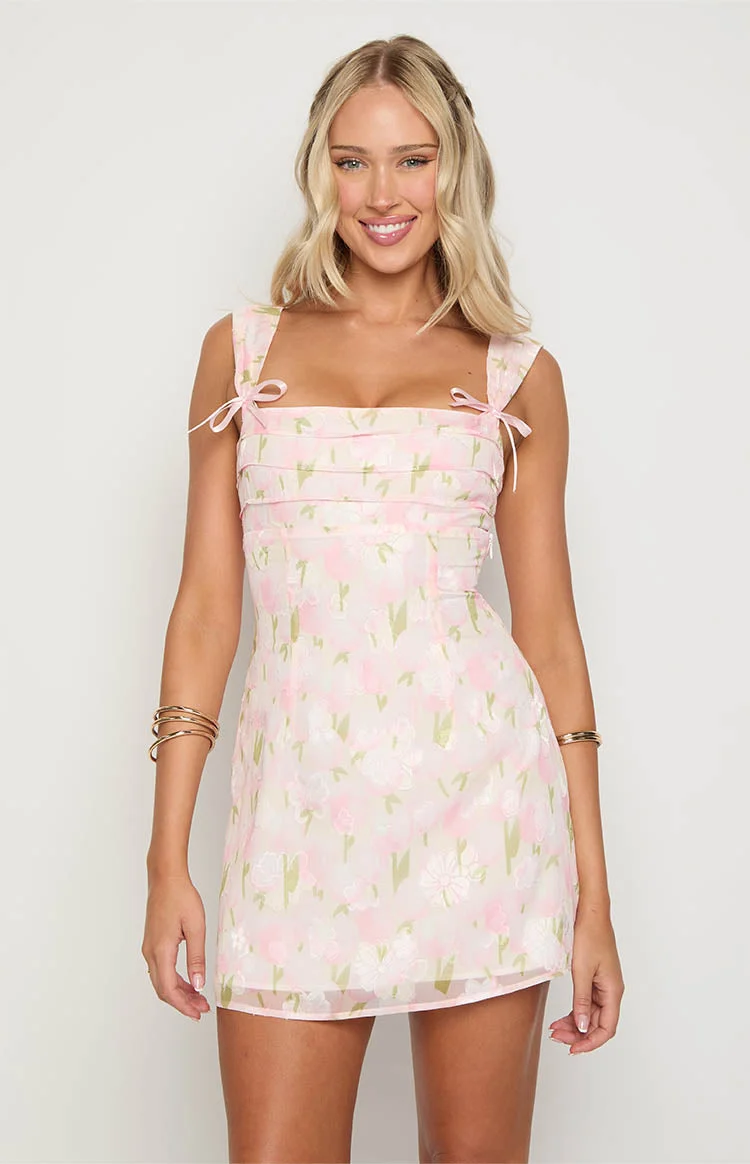 Layla Pink Floral Tie Back Mini Dress