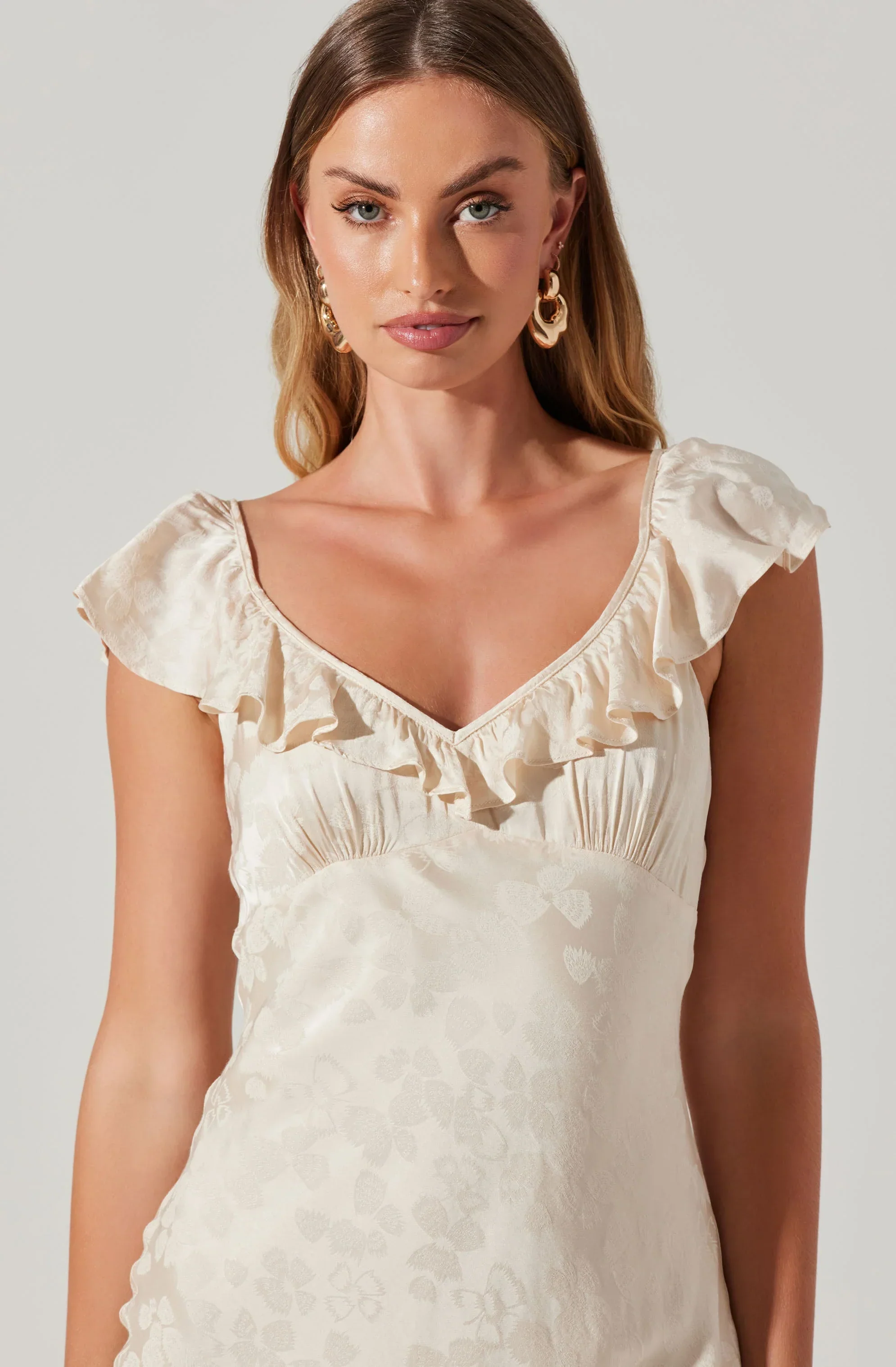 Freesia Jacquard Print Ruffle Midi Dress