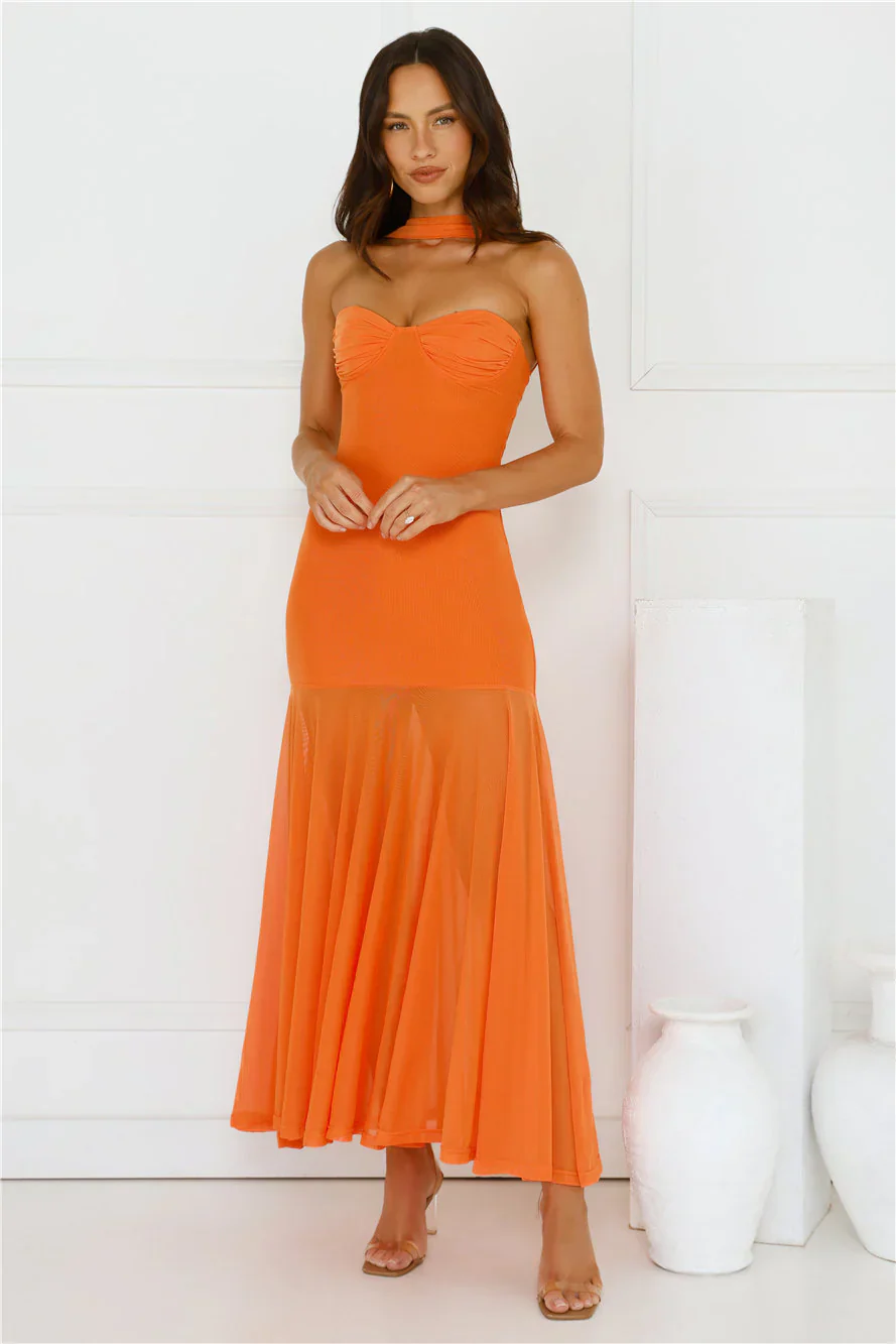 Serene Sway Strapless Maxi Dress Orange