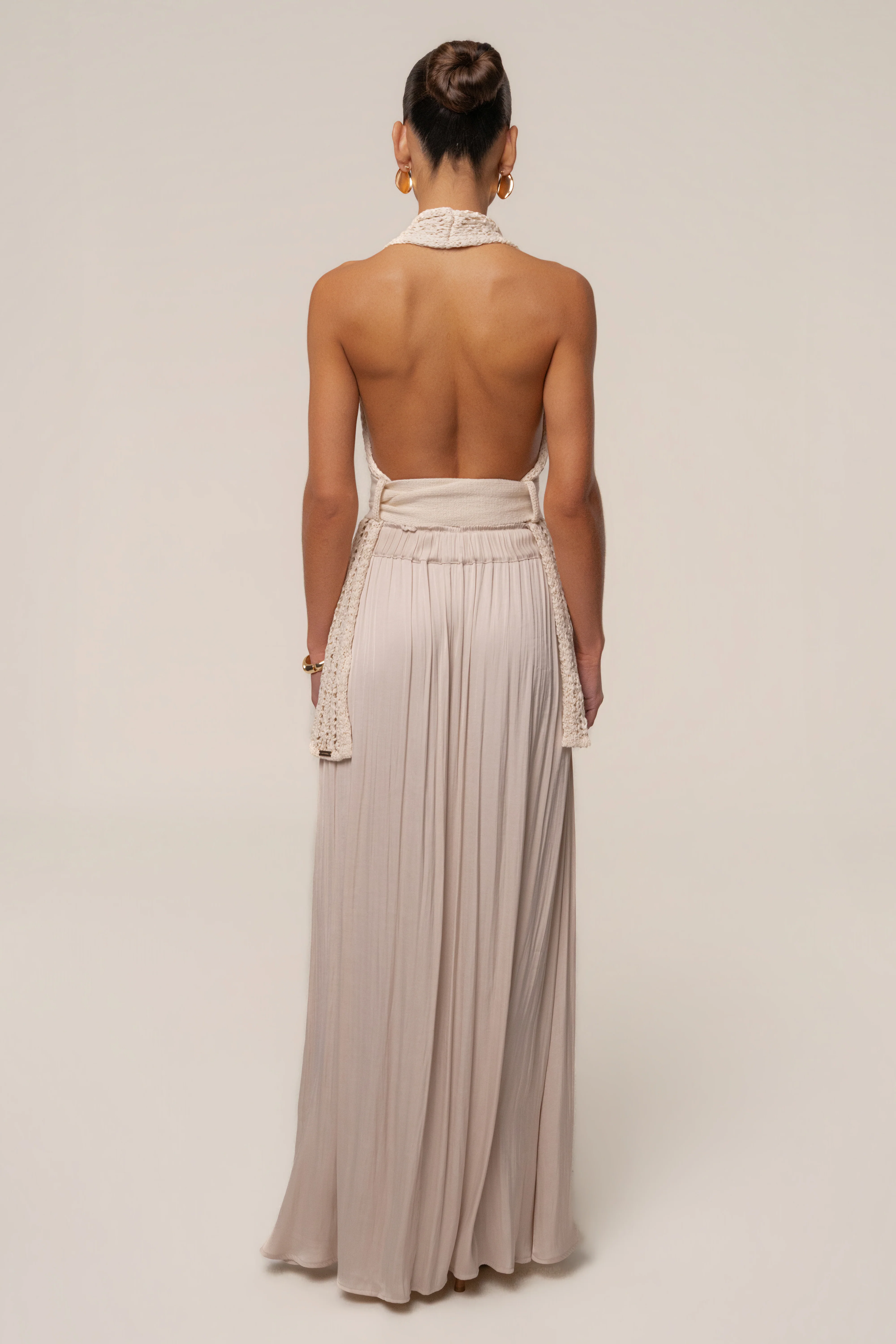 Beige River Satin Maxi Skirt