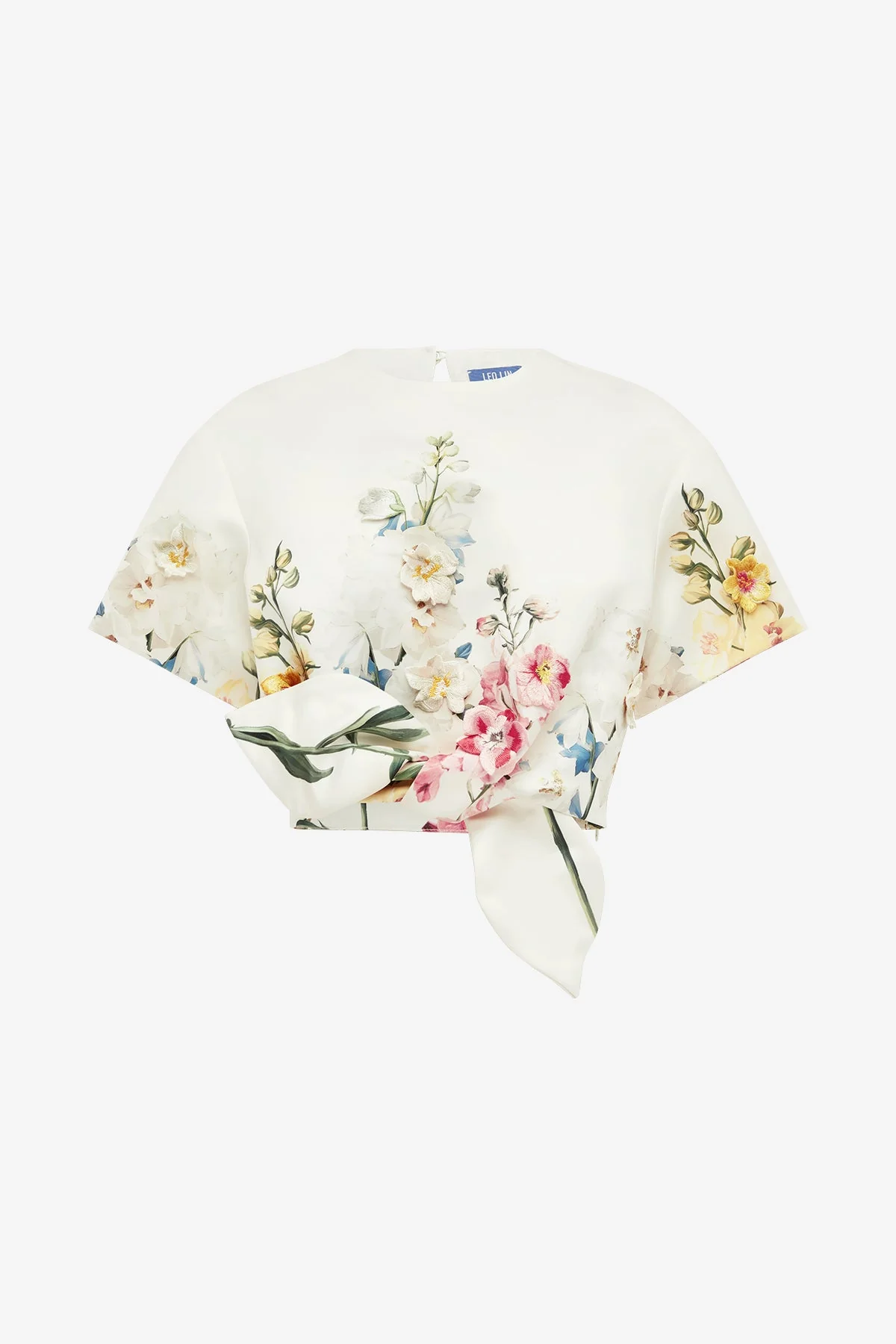Riley Embroidered Sleeve Top - Snapdragon Print in Snow