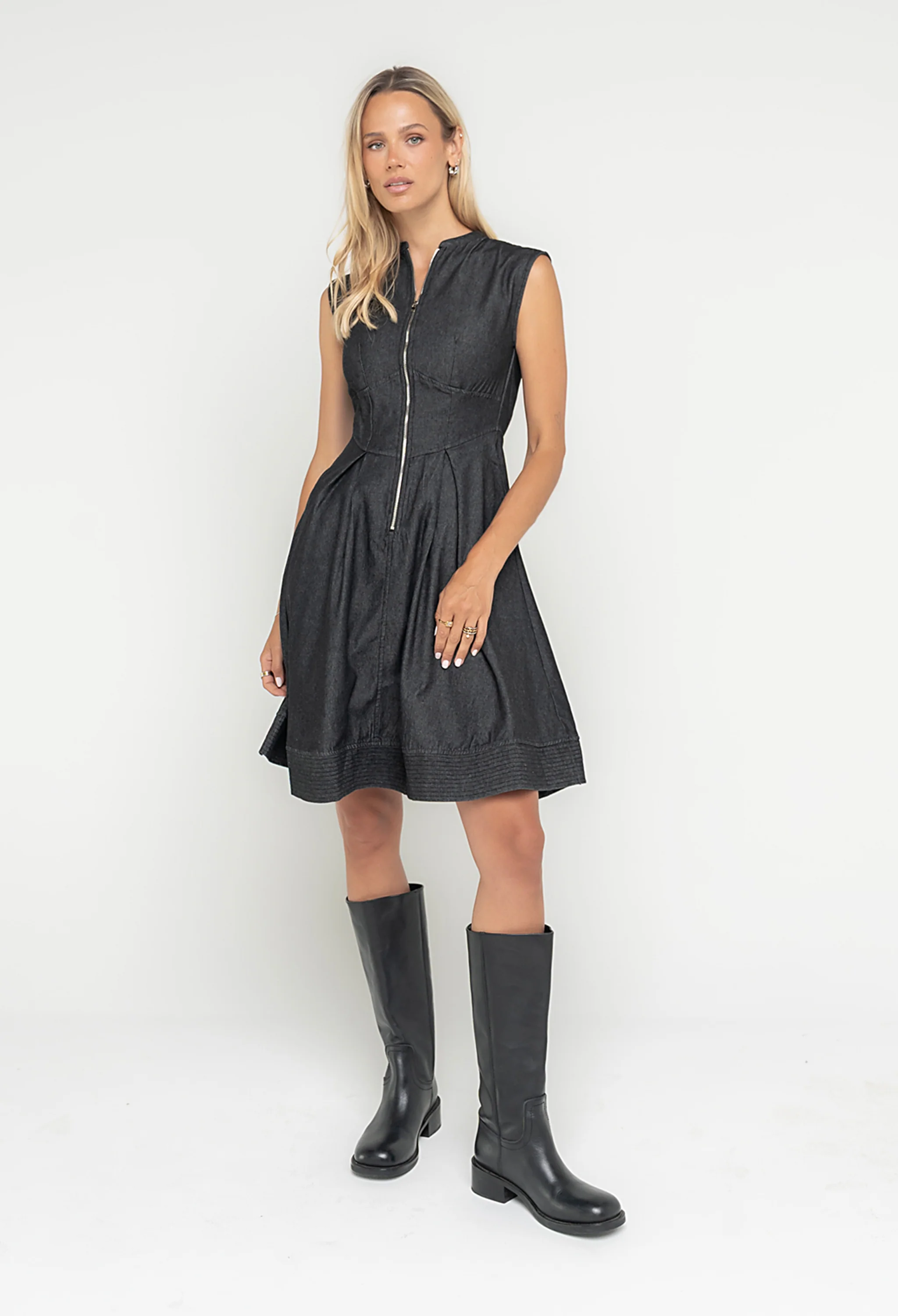 Jacee Denim Dress in Black