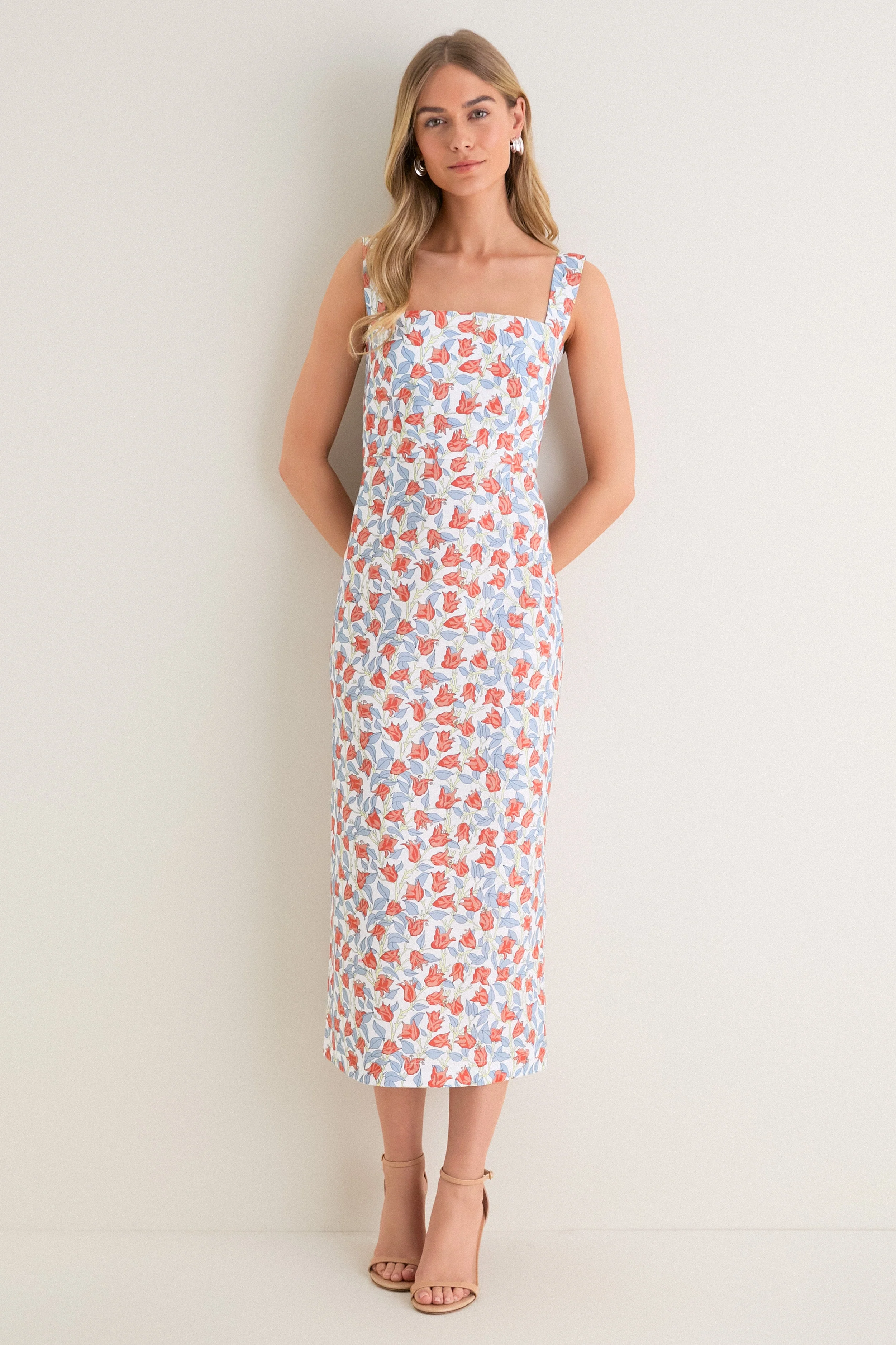 Red Bougainvillea Long Slip Dress