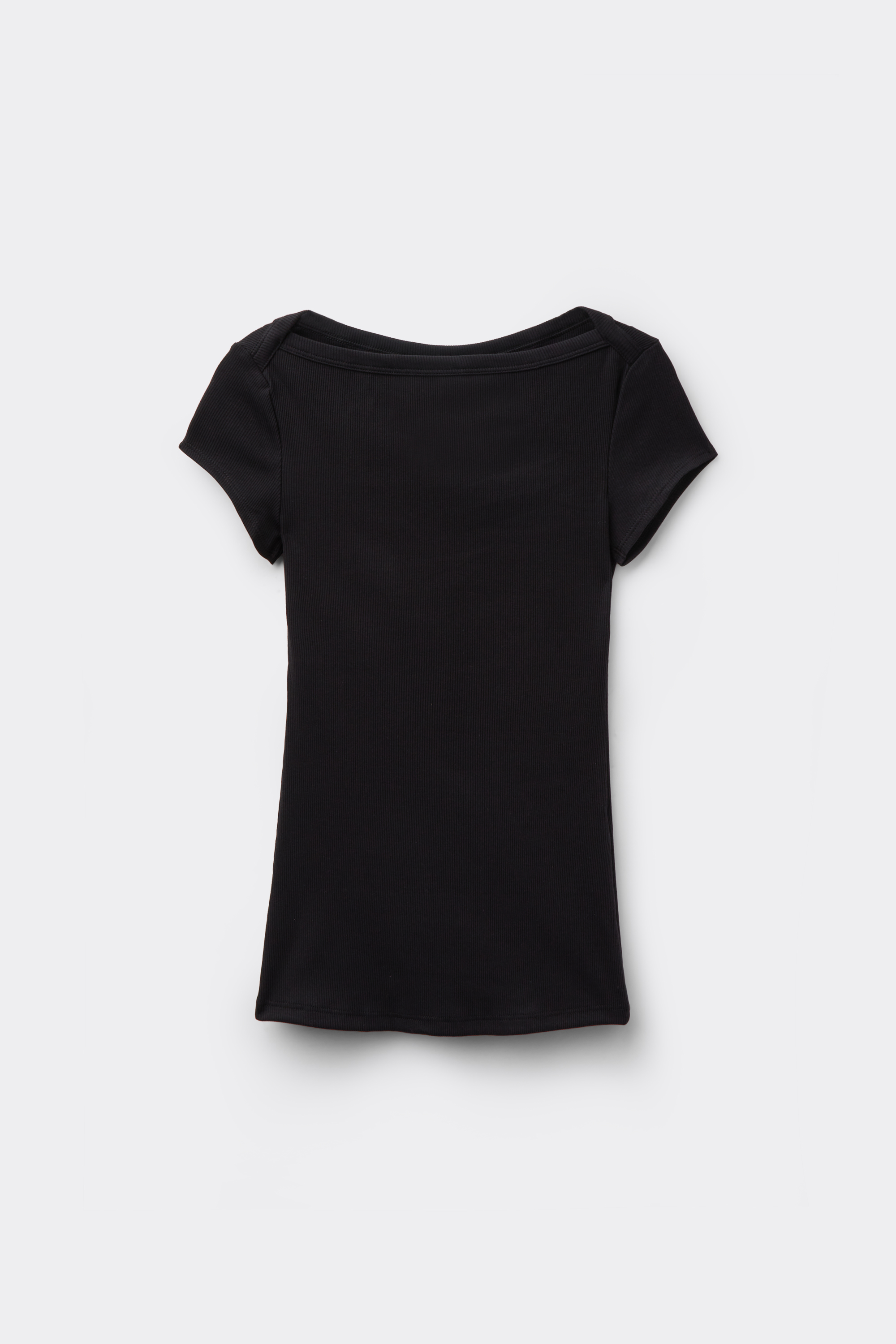 Ribbed Cotton Boat Neck T-Shirt