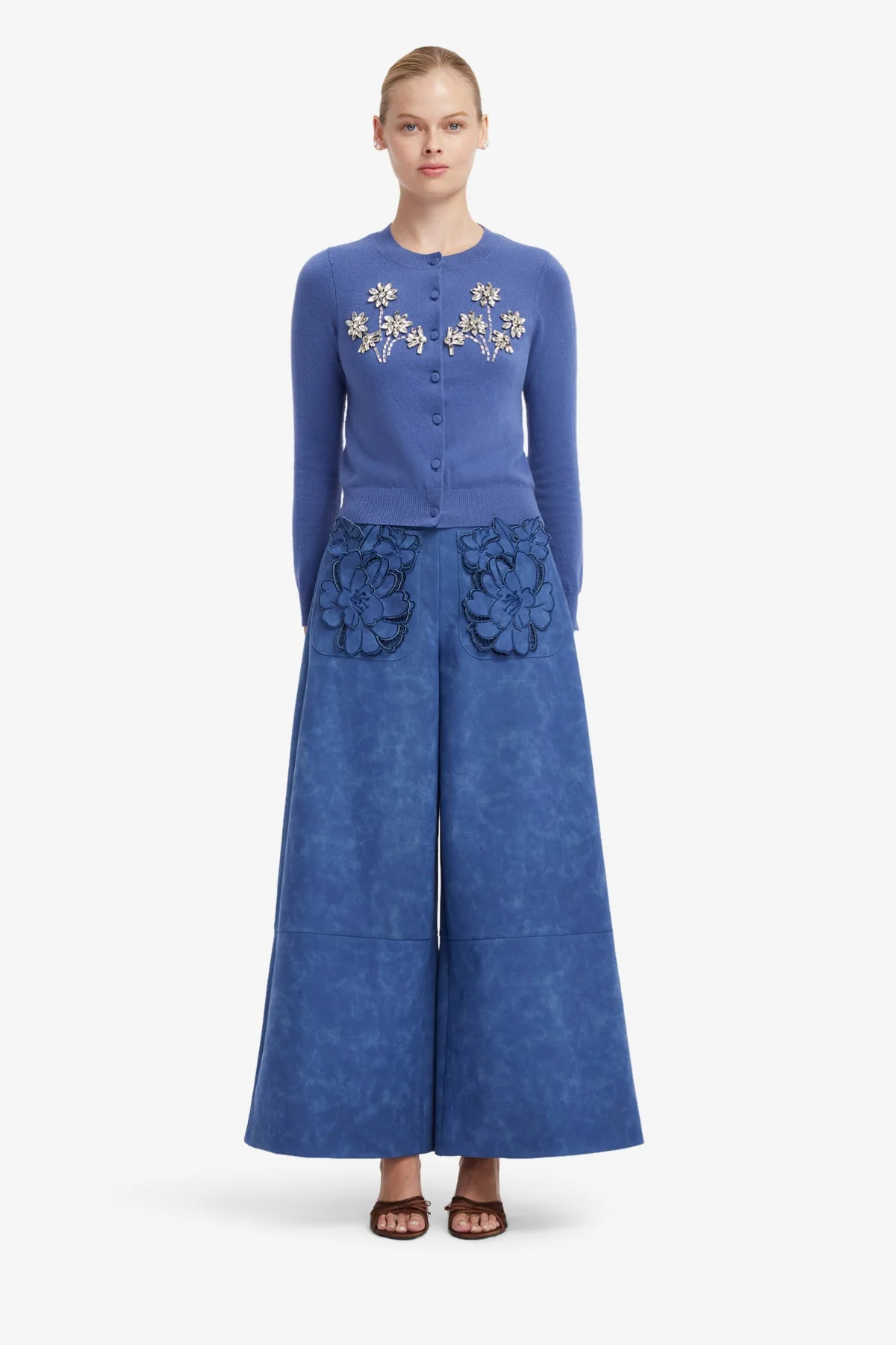 Christine Appliqué Vegan Suede Pants - Azure