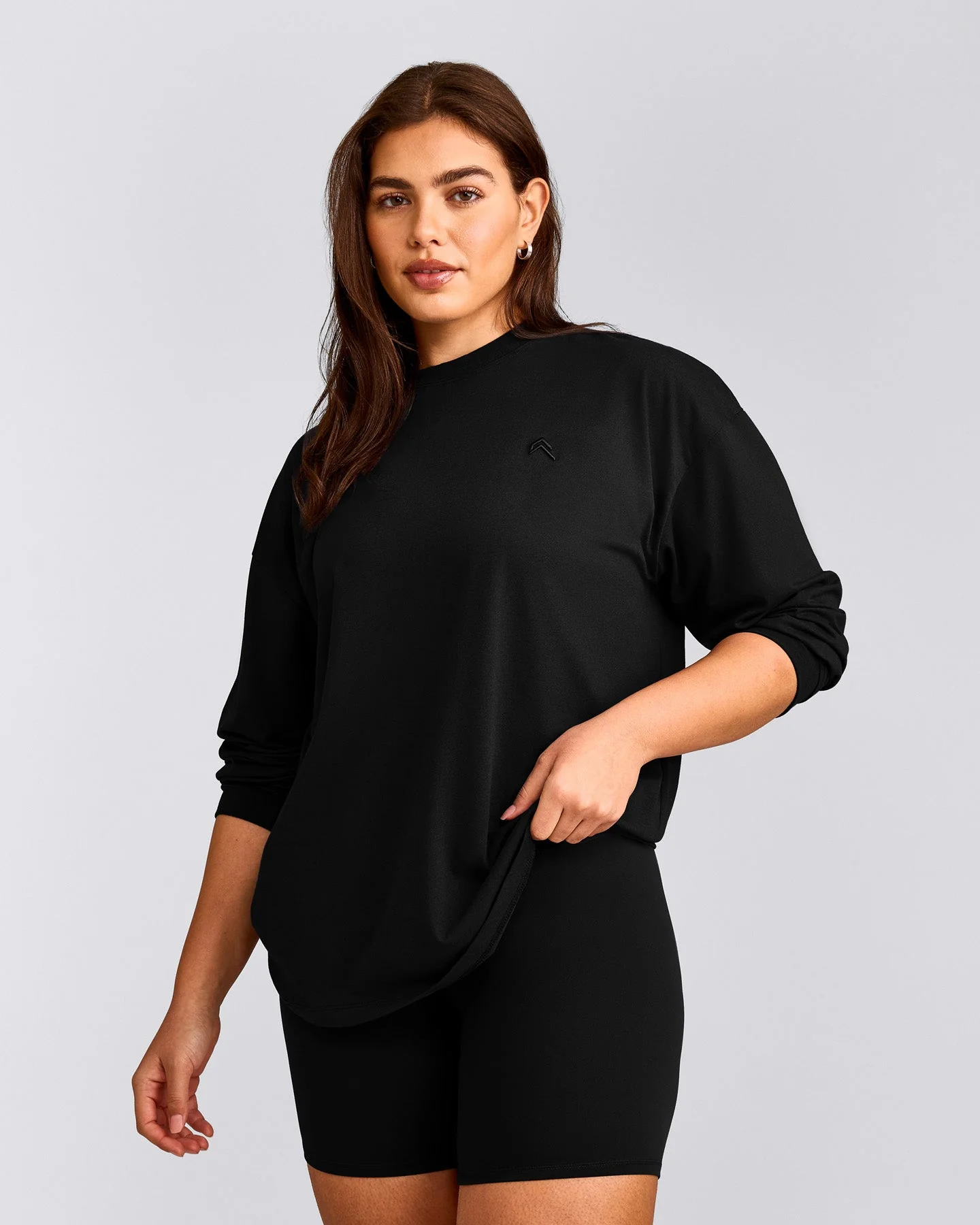 Classic Oversized Lightweight Long Sleeve Top | Black