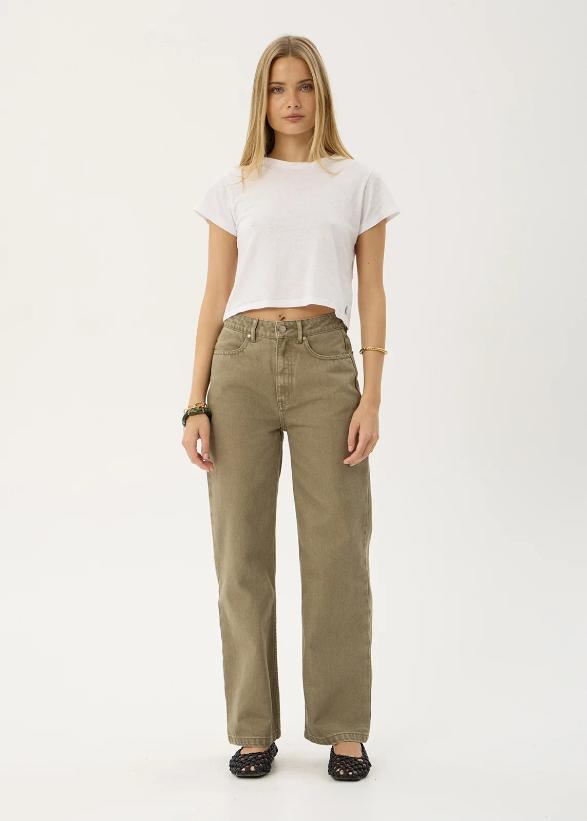 AFENDS Womens Bella - Denim Wide Leg Jean - Washed Olive