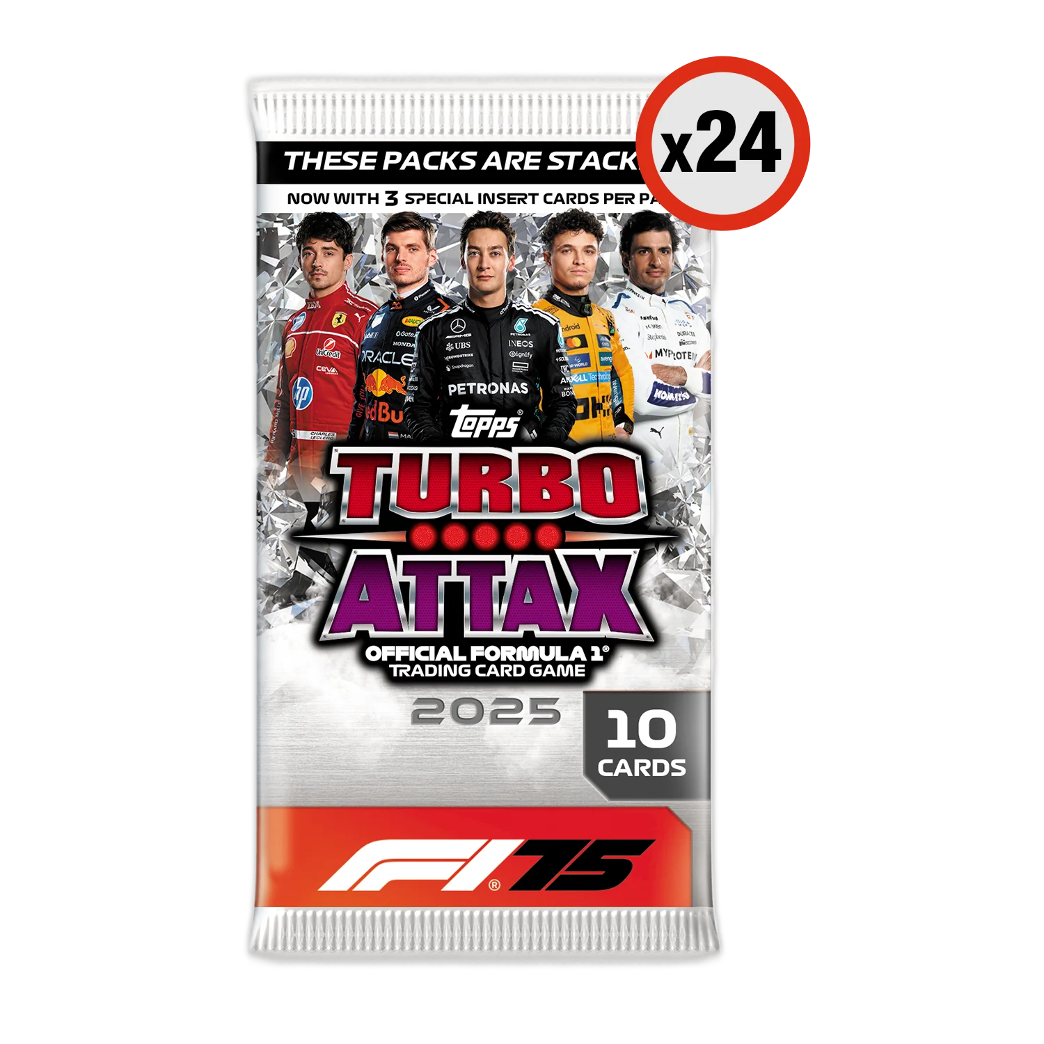Topps Turbo Attax Formula 1® 2025 - Full box - contains 24 packets of Turbo Attax (240 cards)