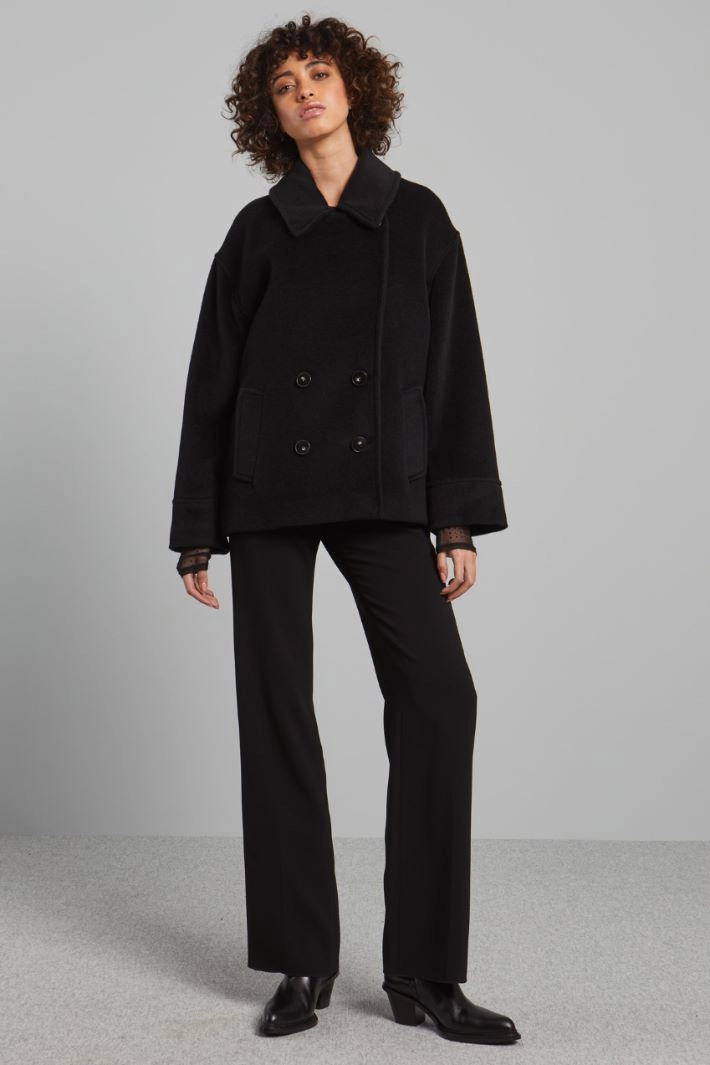 Beaver pea coat - BLACK