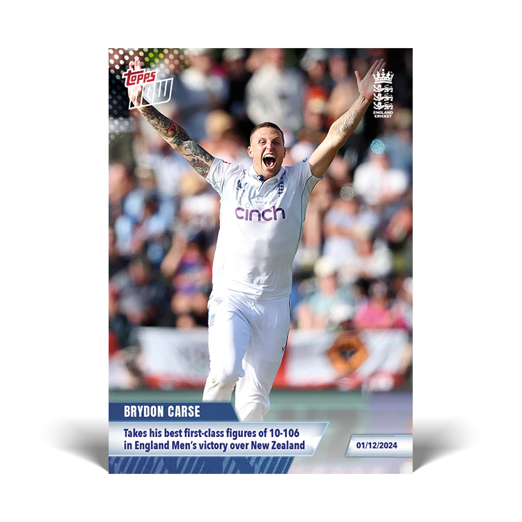 Brydon Carse - Takes his best first-class figures of 10-106 in England Men’s victory over New Zealand - 23/24 ECB Topps NOW® Card 49