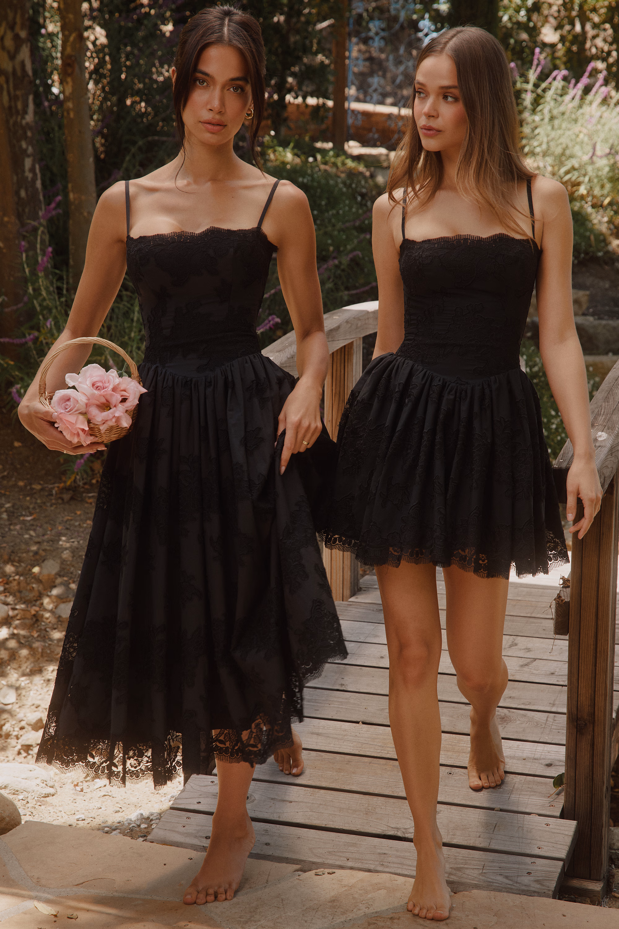 CHLOE Black Custom Lace + Broderie Anglaise Colton Mini Dress