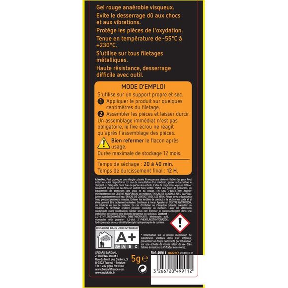 Colle Bardahl Fix'ECROU fort Rouge 5GR UniverselRef : BDH0087 / 49911