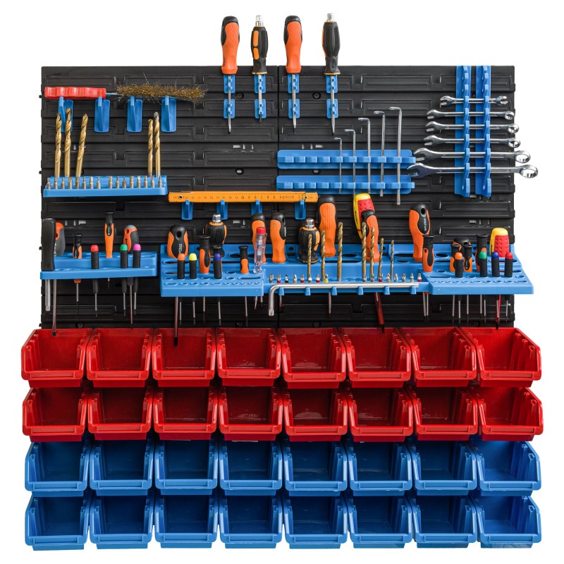 Tool wall 77 x 78 cm with Hooks and 32 Boxes