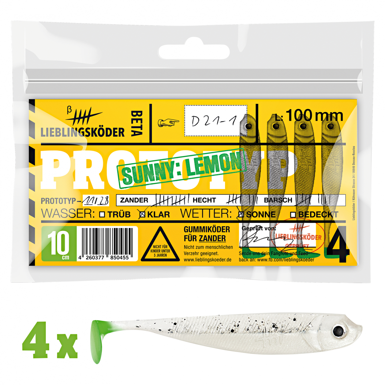 Lieblingsköder Shad Zander Bait (10 cm, Sunny Lemon)