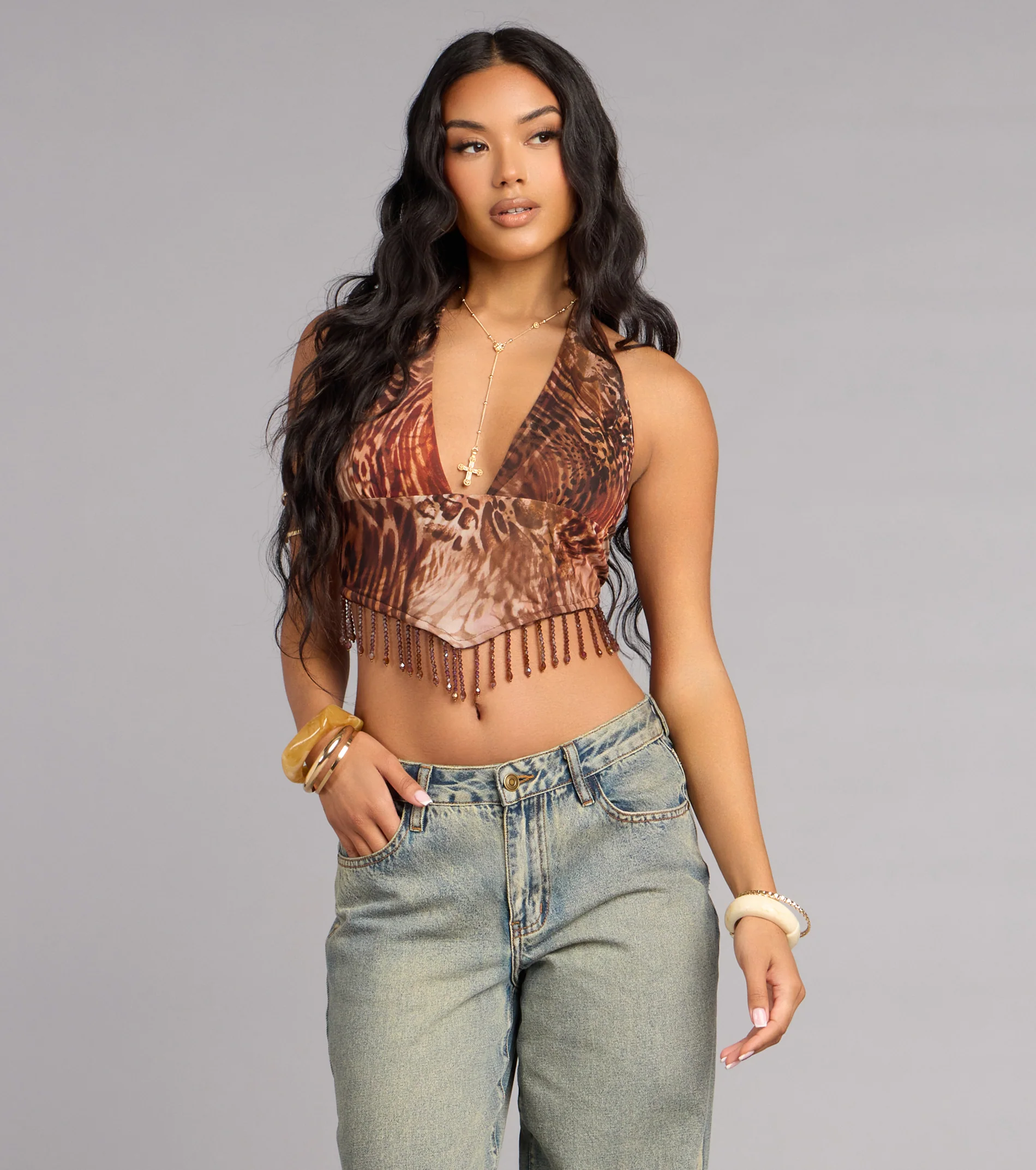 Untamed Nights Beaded Halter Top