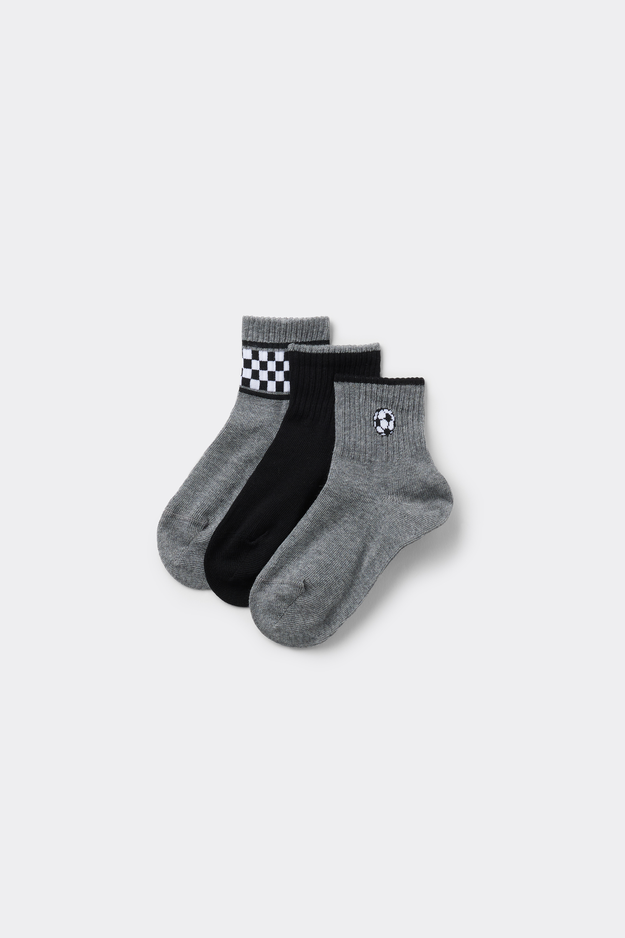 Three Pairs of Boys' Short Patterned Hemless Cotton Socks