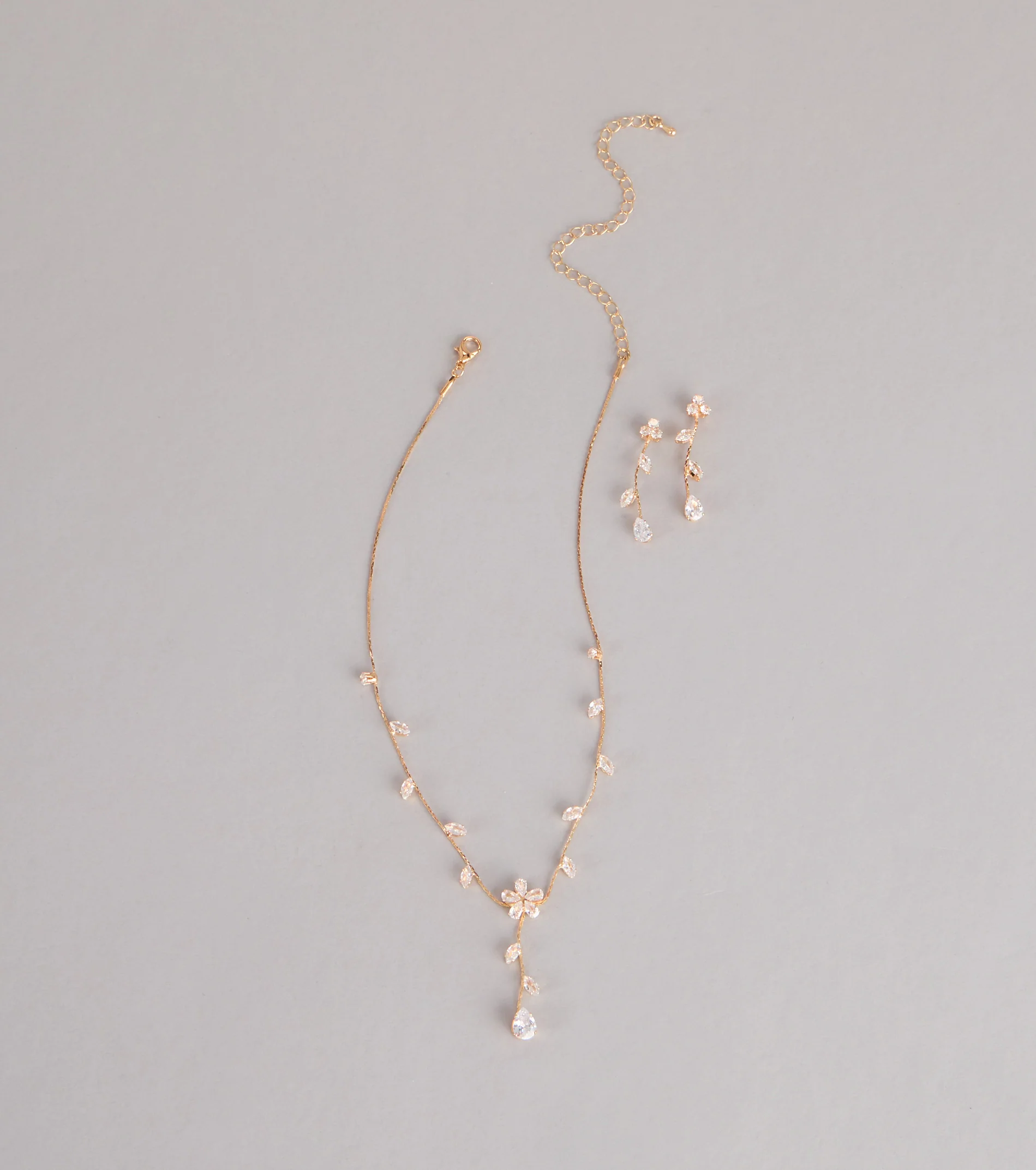 Soft Shine Rhinestone Flower Necklace And Earrings Set