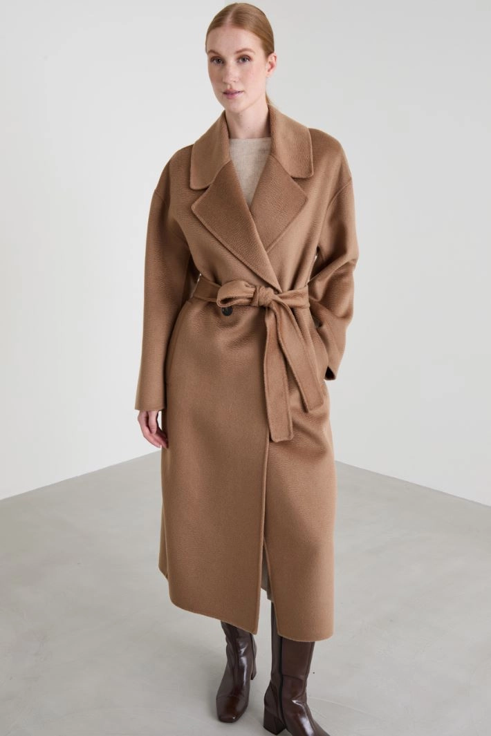 Double-breasted drap coat - CAMEL